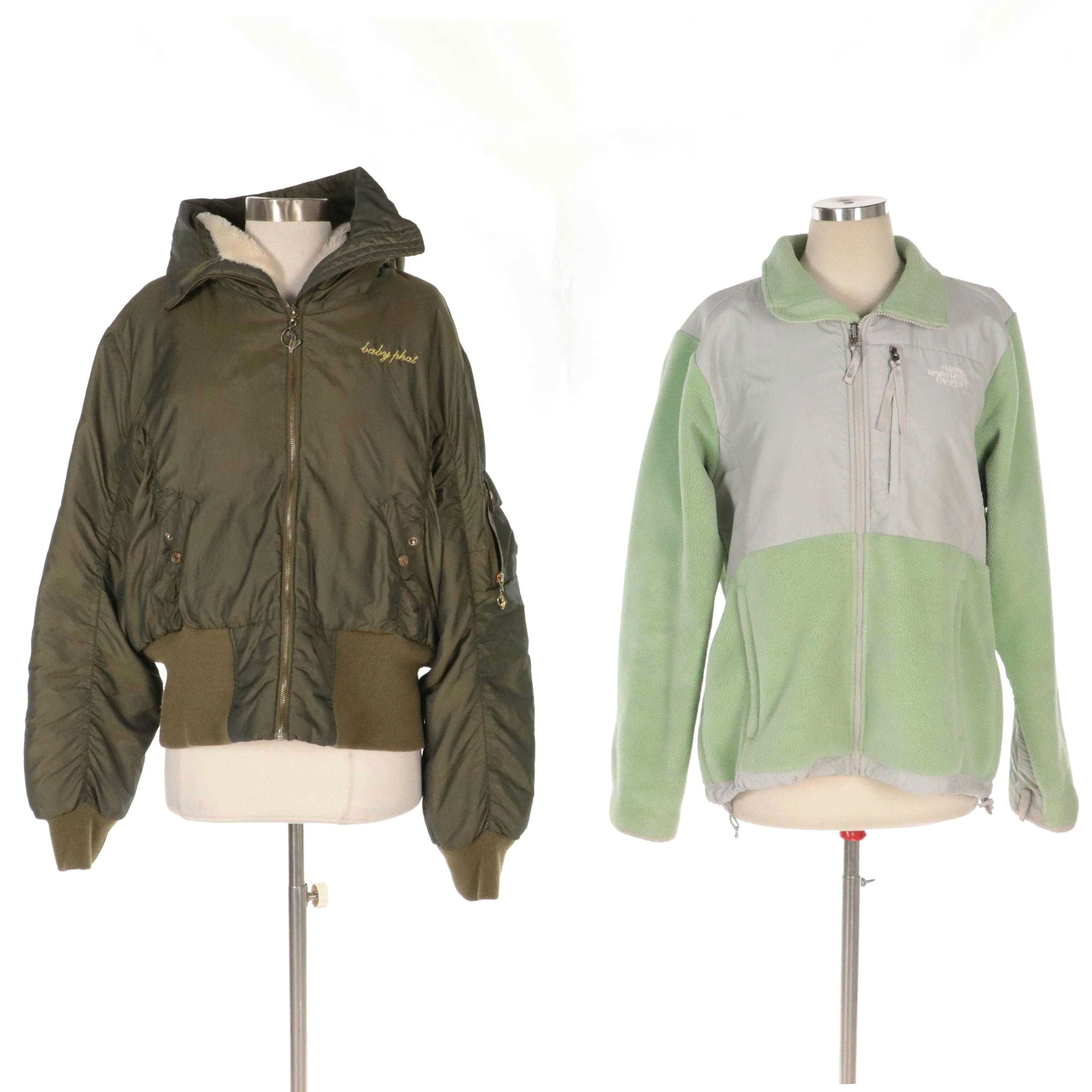 The North Face Mint Green Zip-Up & Baby Phat Olive Ruched Hooded Bomber Jacket