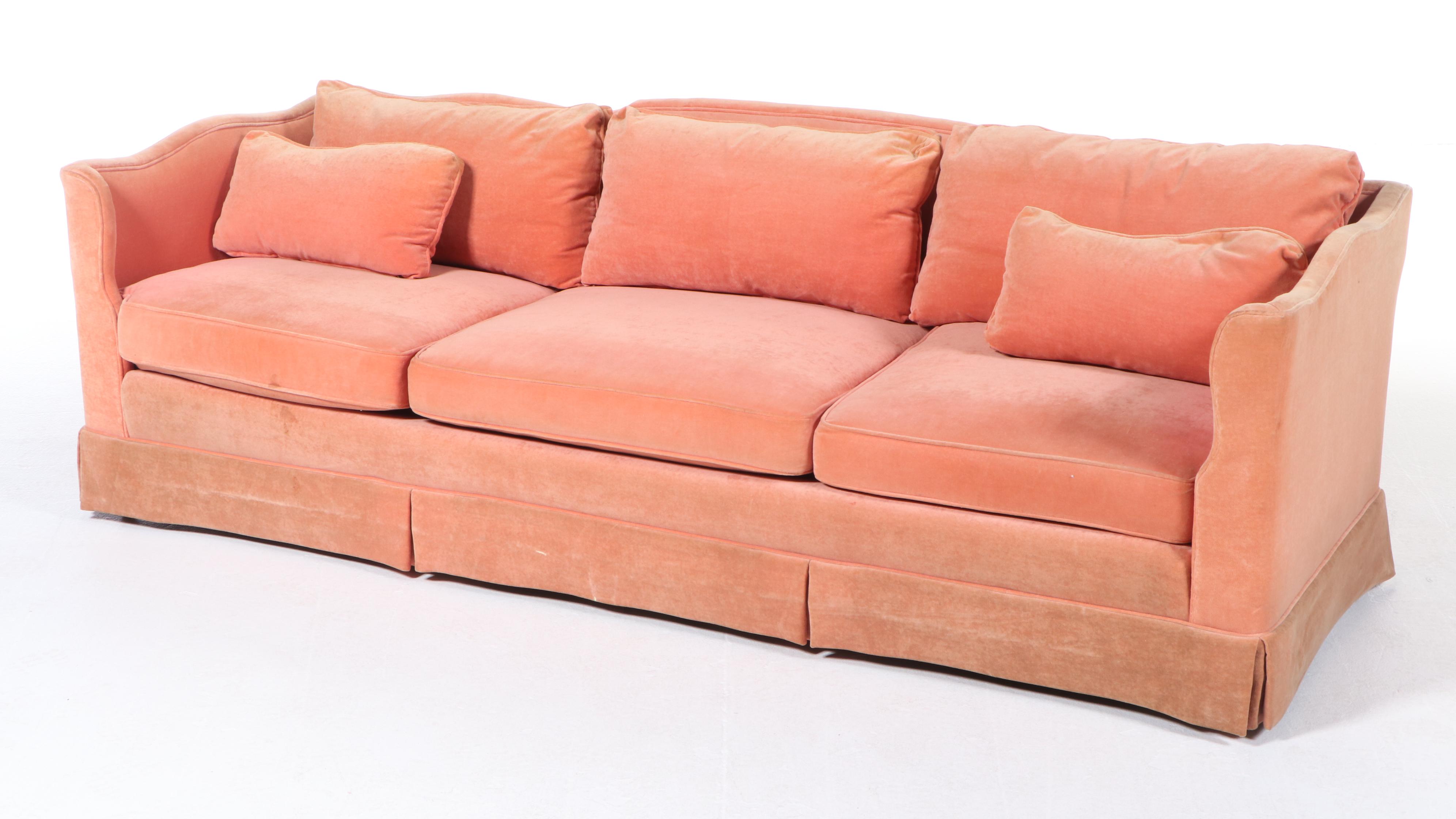 Henredon Peach Velvet-Upholstered Sofa