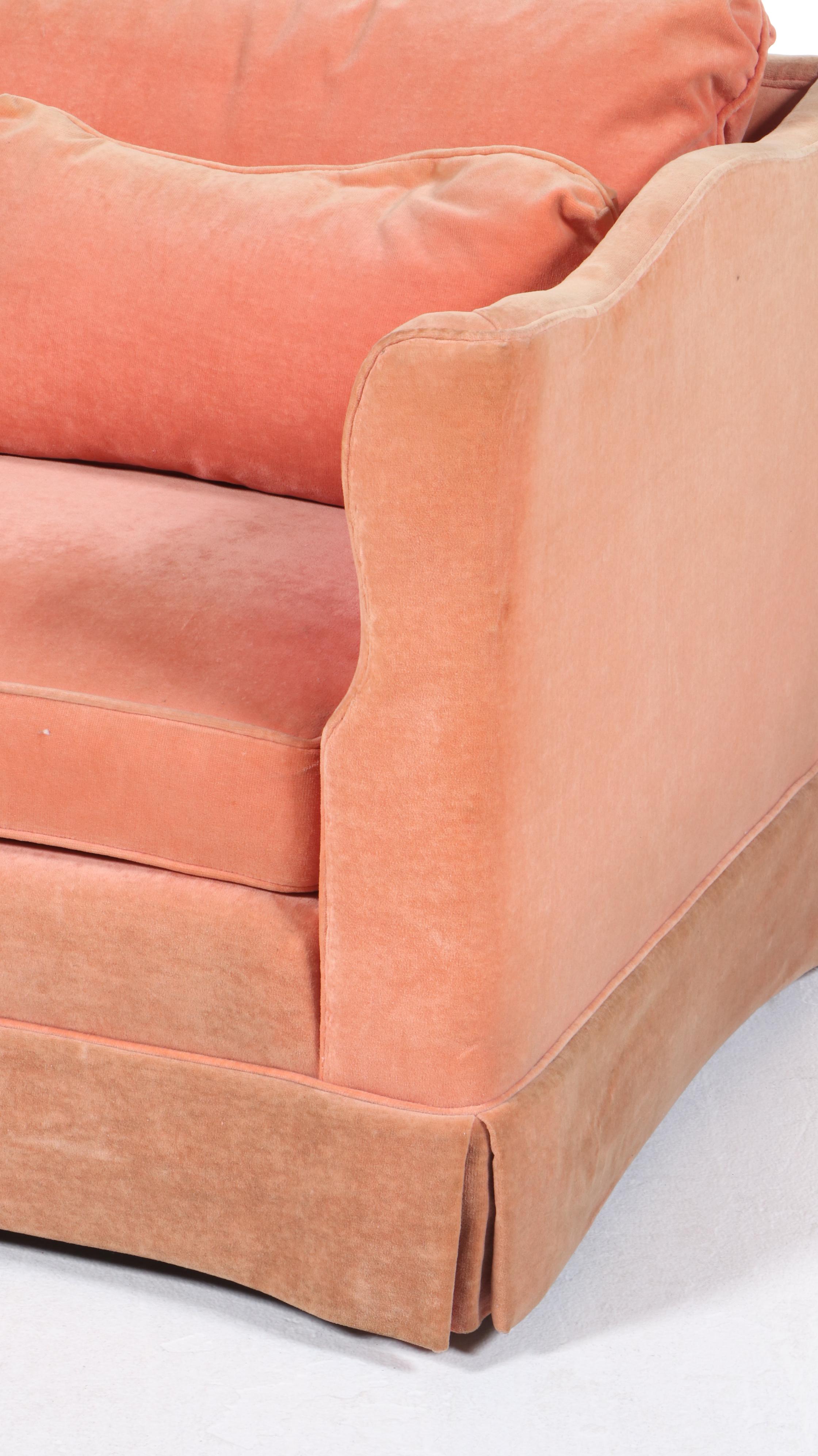 Henredon Peach Velvet-Upholstered Sofa