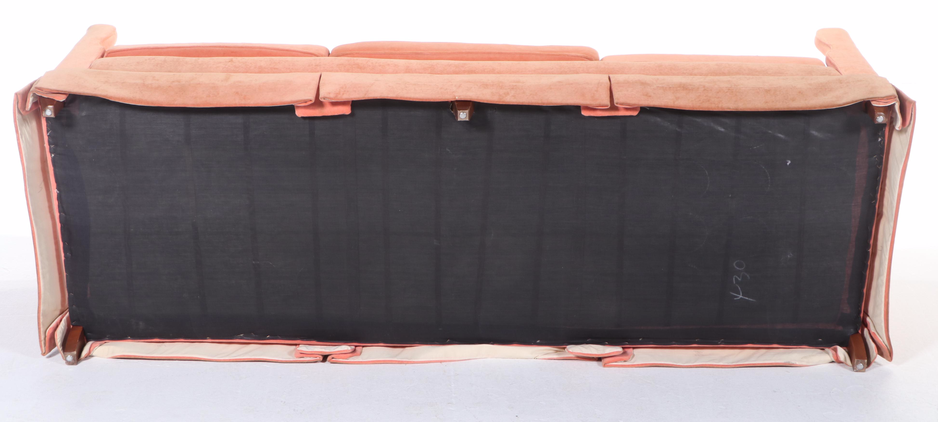 Henredon Peach Velvet-Upholstered Sofa