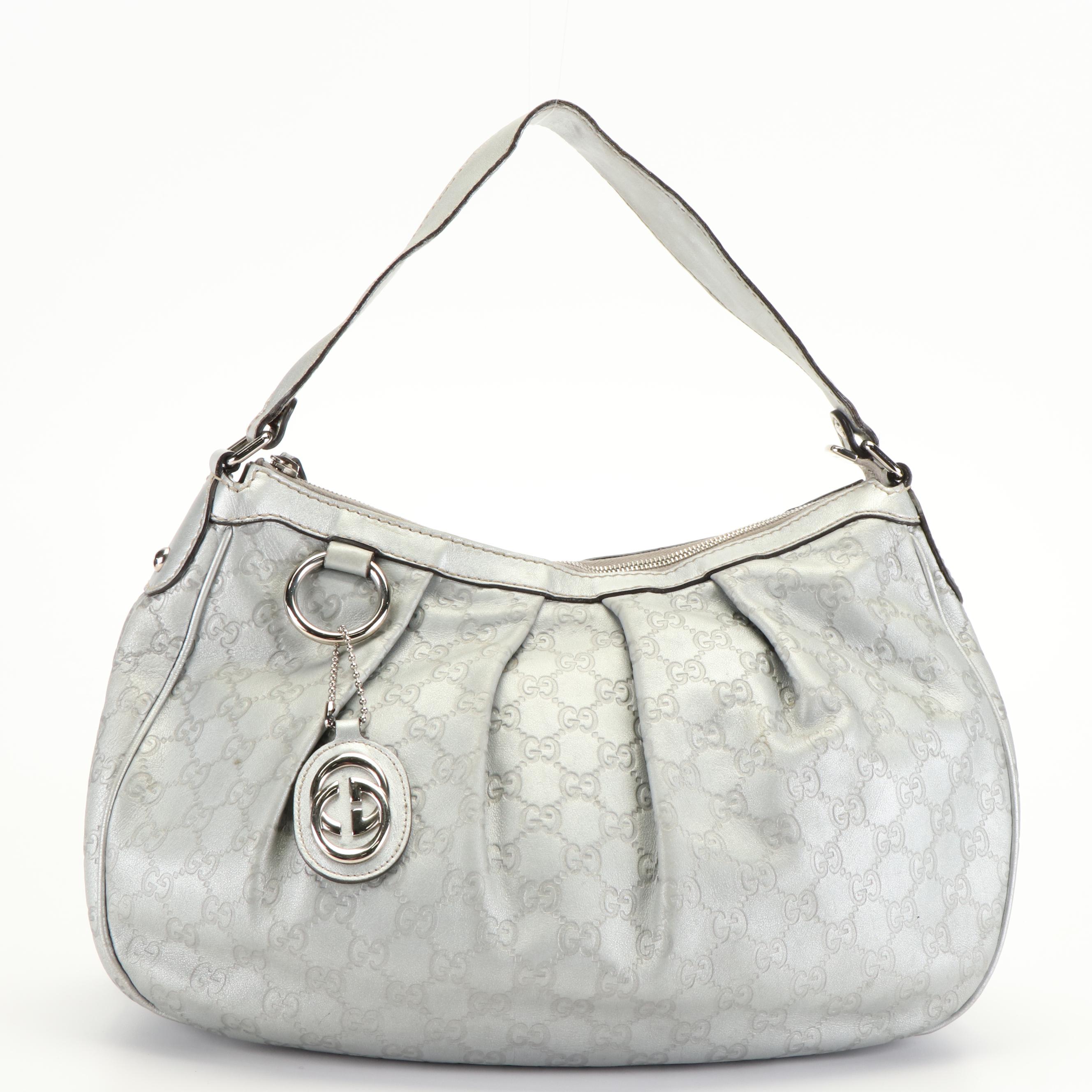 Gucci Silver Guccissima Leather Sukey Shoulder Bag