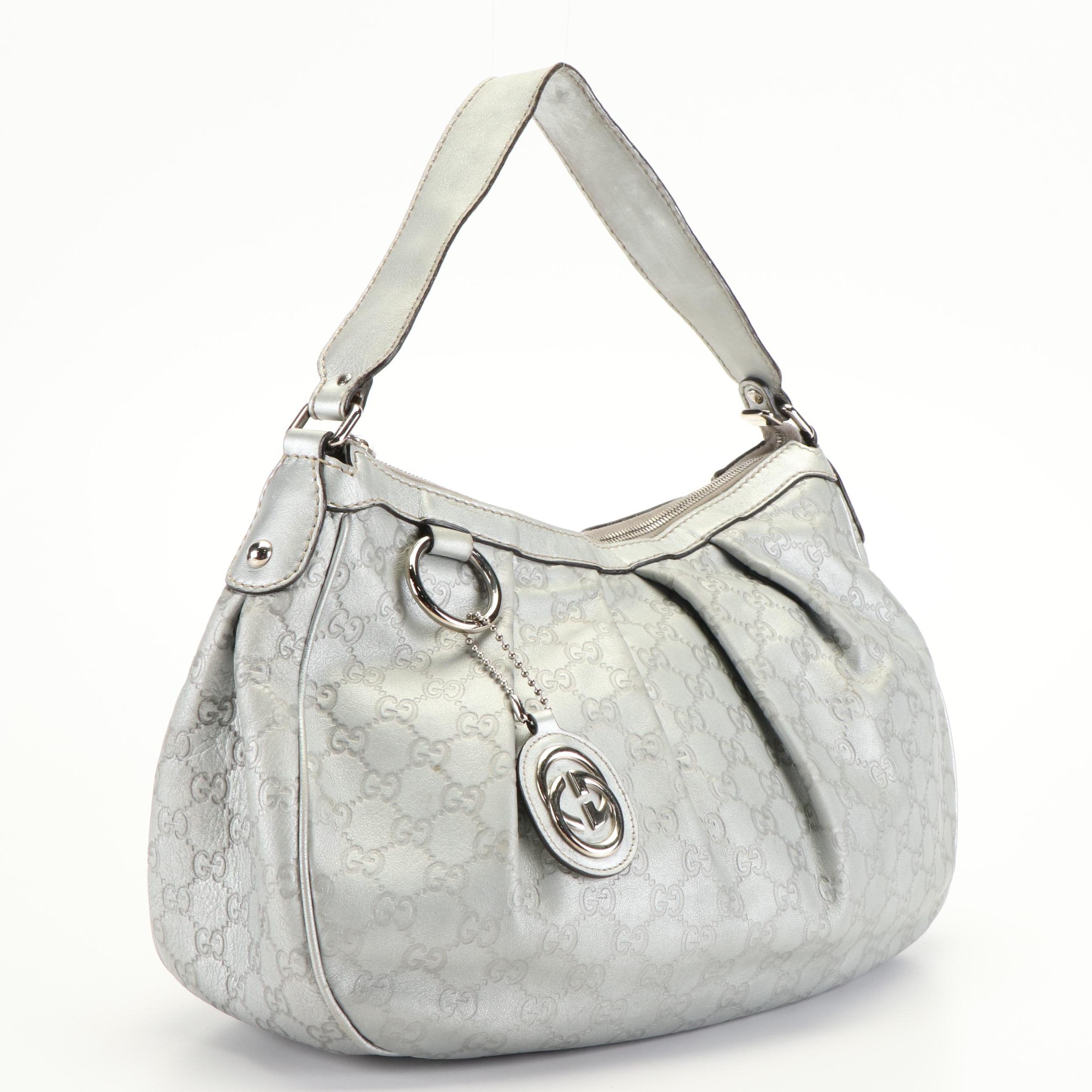 Gucci Silver Guccissima Leather Sukey Shoulder Bag