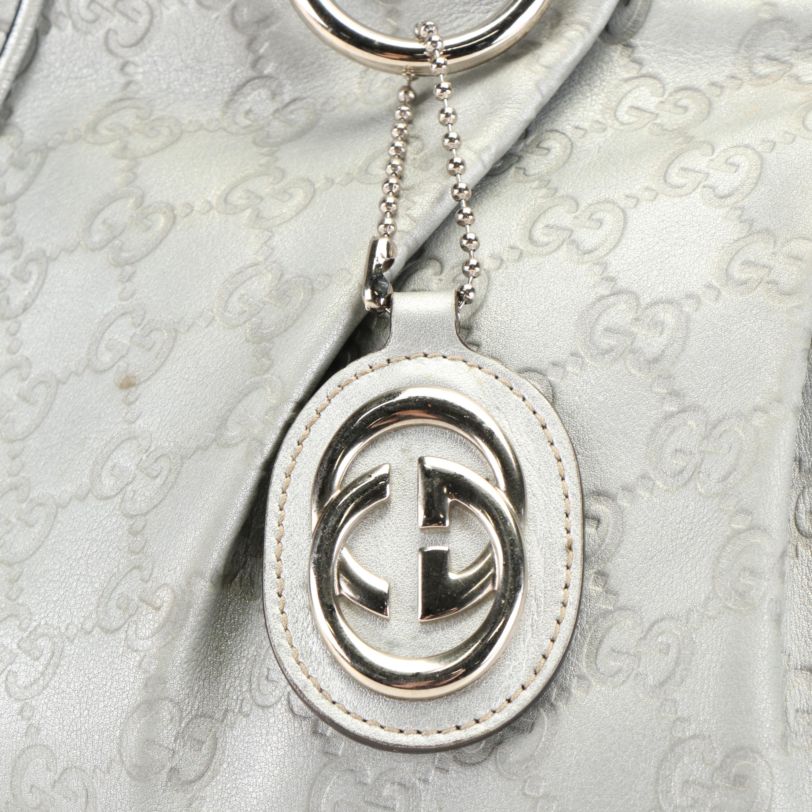 Gucci Silver Guccissima Leather Sukey Shoulder Bag