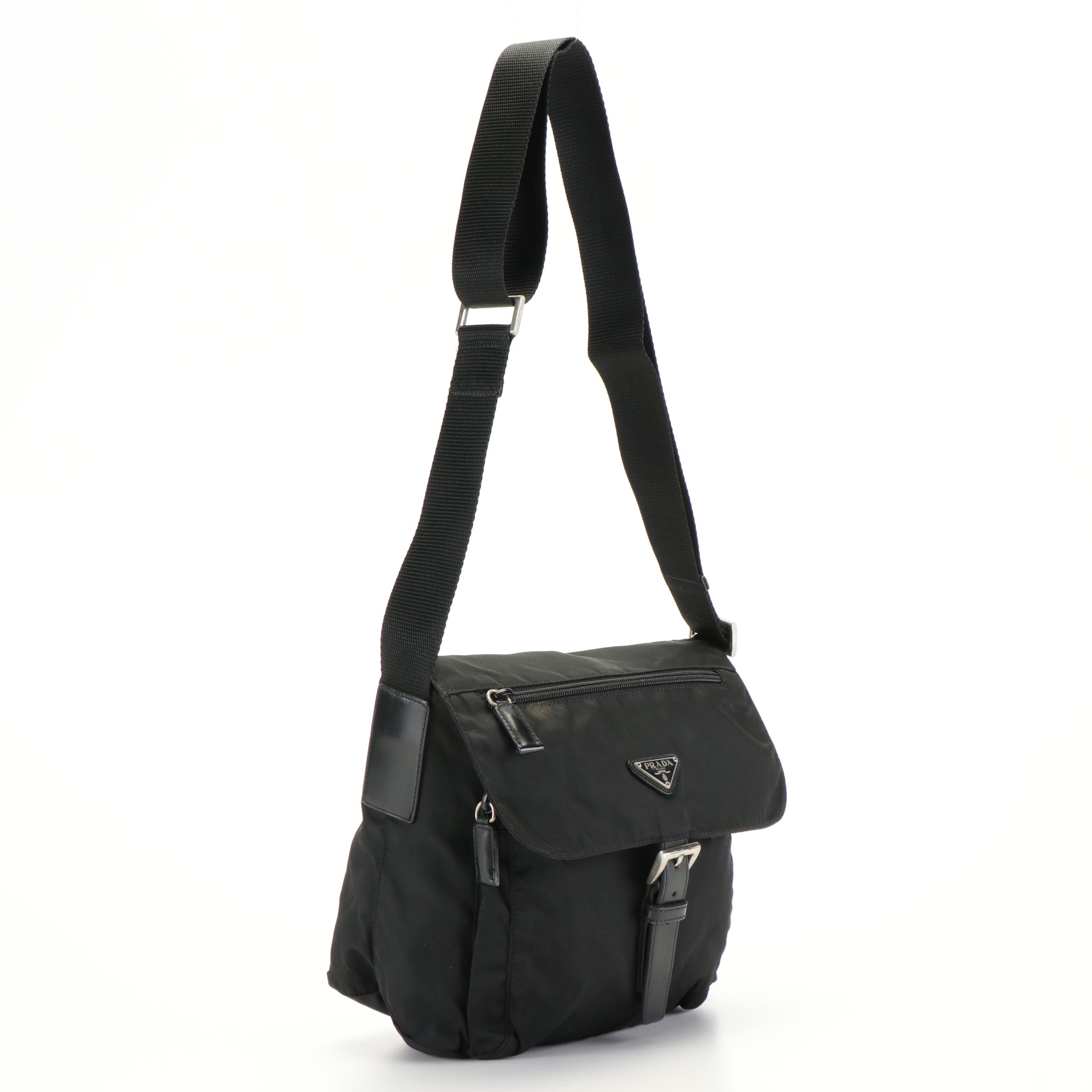 Prada Crossbody Messenger Bag in Black Tessuto Nylon