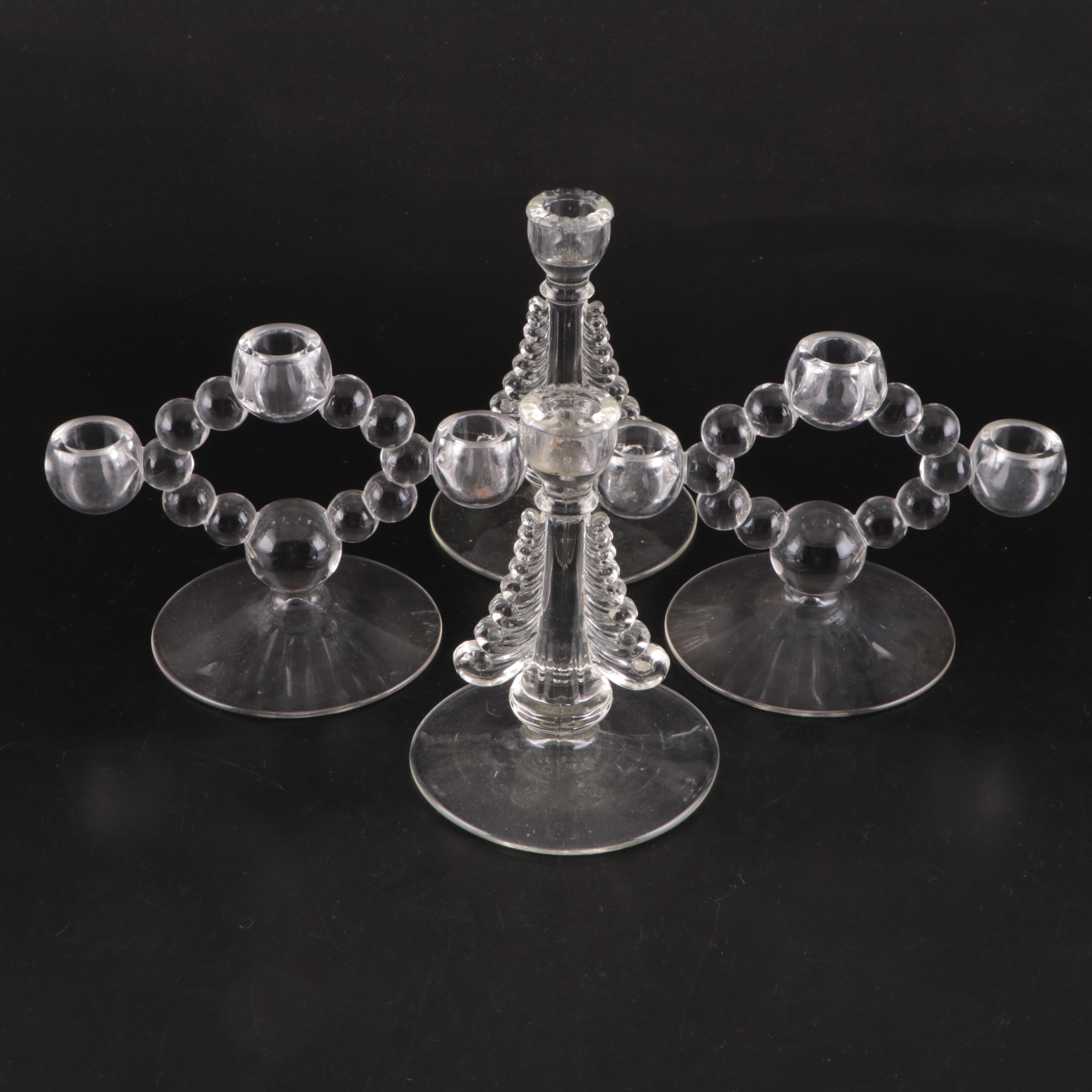 Imperial Glass "Candlewick" and Paden City "Nerva" Pressed Glass Candlesticks