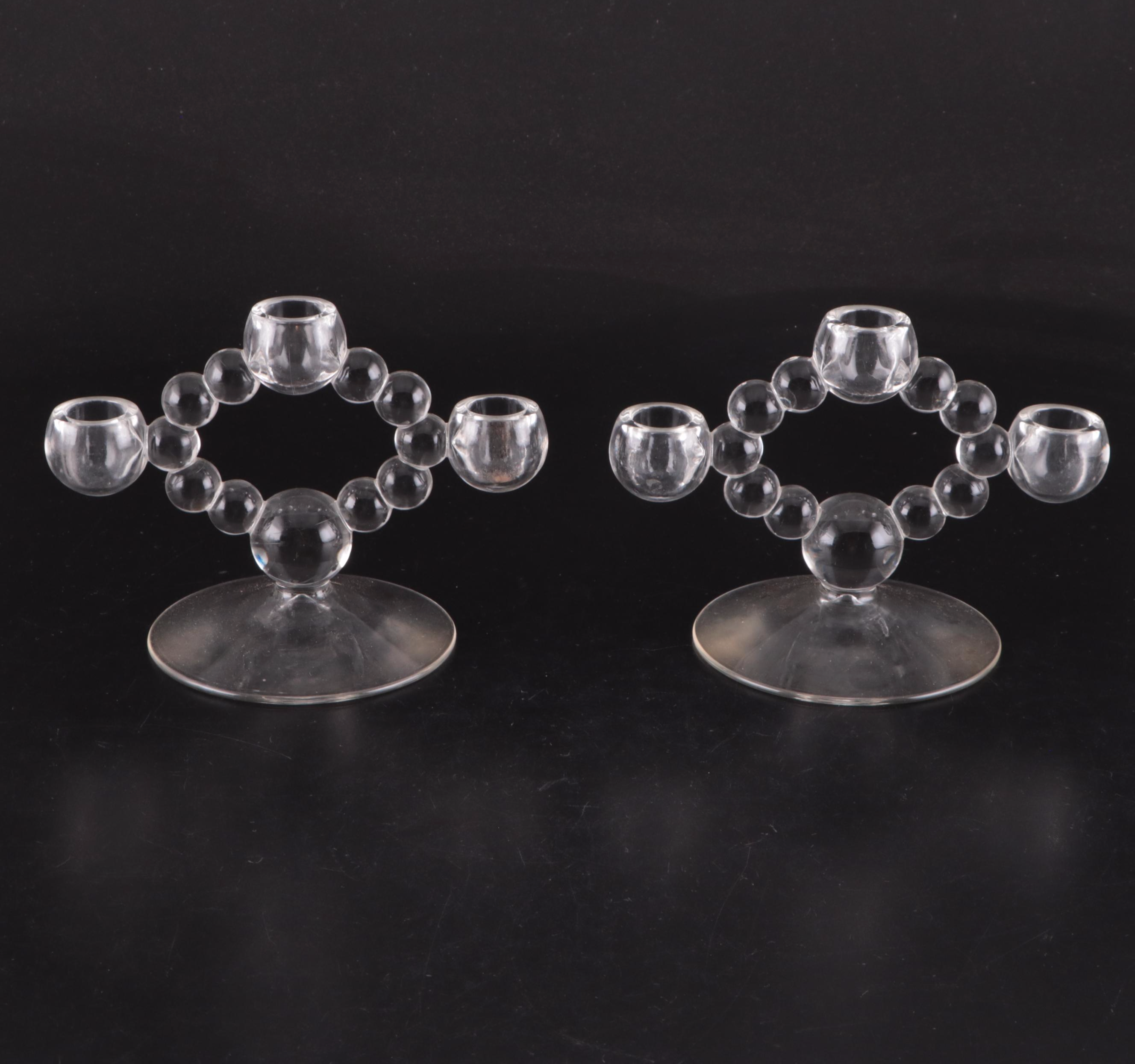 Imperial Glass "Candlewick" and Paden City "Nerva" Pressed Glass Candlesticks