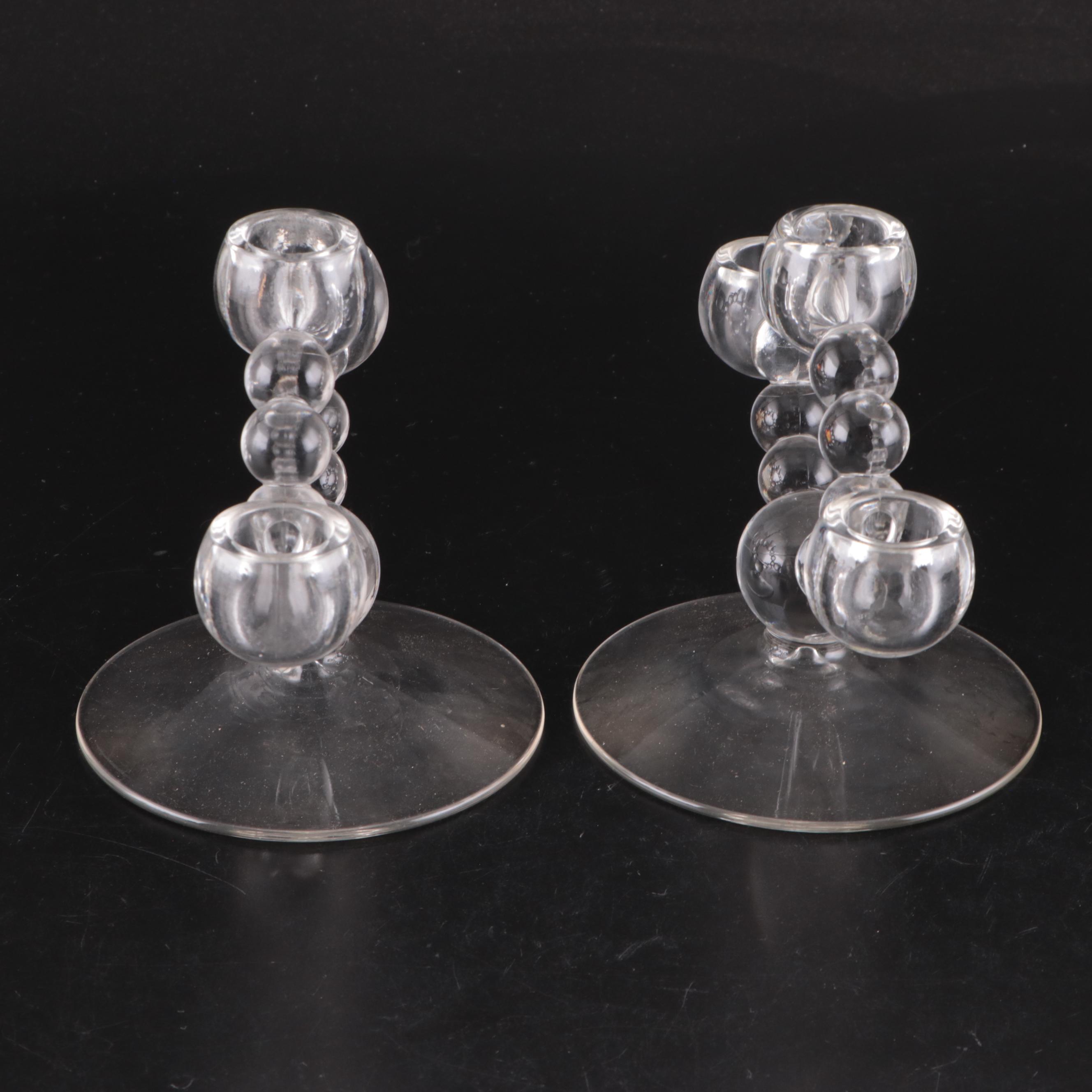 Imperial Glass "Candlewick" and Paden City "Nerva" Pressed Glass Candlesticks
