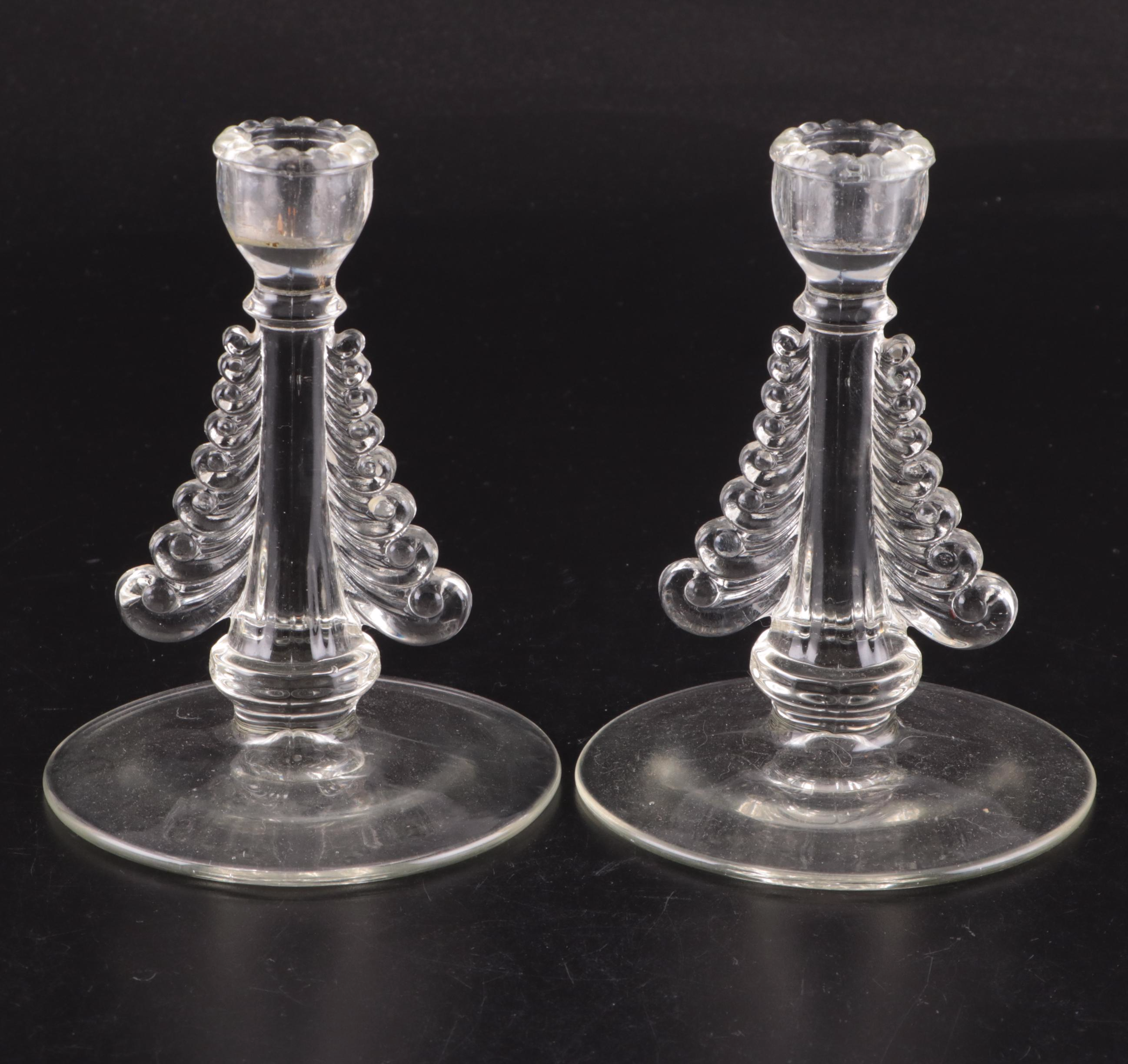 Imperial Glass "Candlewick" and Paden City "Nerva" Pressed Glass Candlesticks