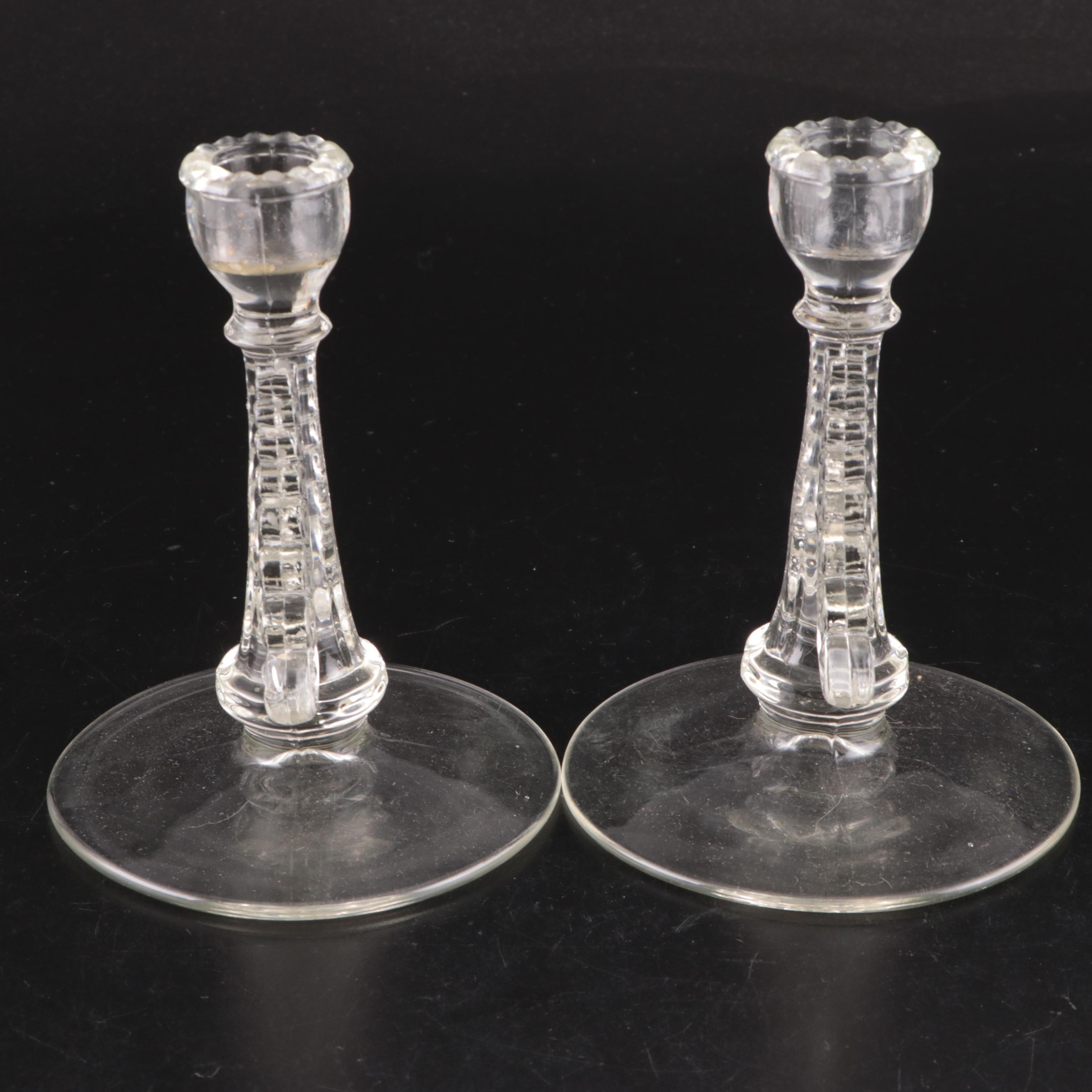 Imperial Glass "Candlewick" and Paden City "Nerva" Pressed Glass Candlesticks