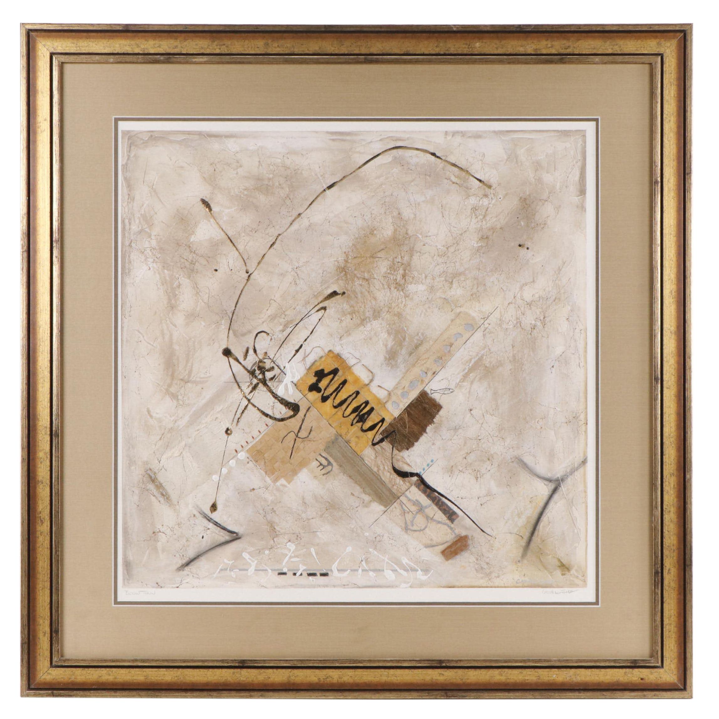 Cadillac Jones Mixed Media Painting "Boon Town," Late 20th Century