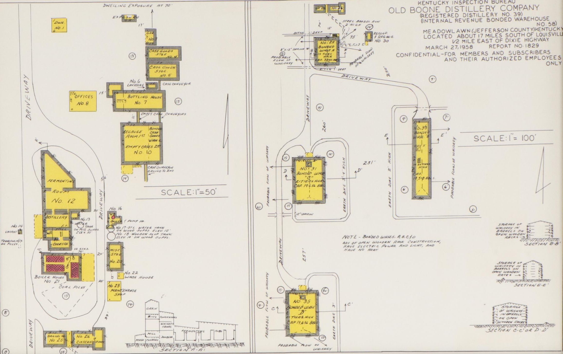 Giclée Blueprint of the Old Boone Distillery Company, Mid 20th Century