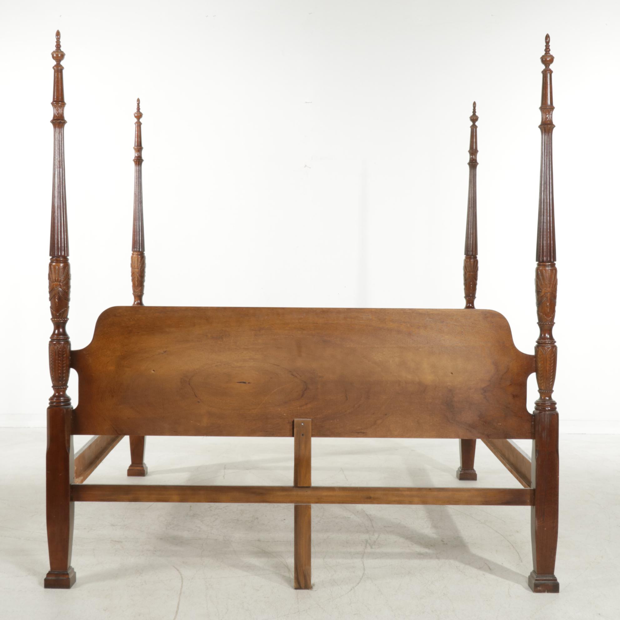 Federal Style King Size Rice-Carved Cherrywood Four Poster Bed Frame