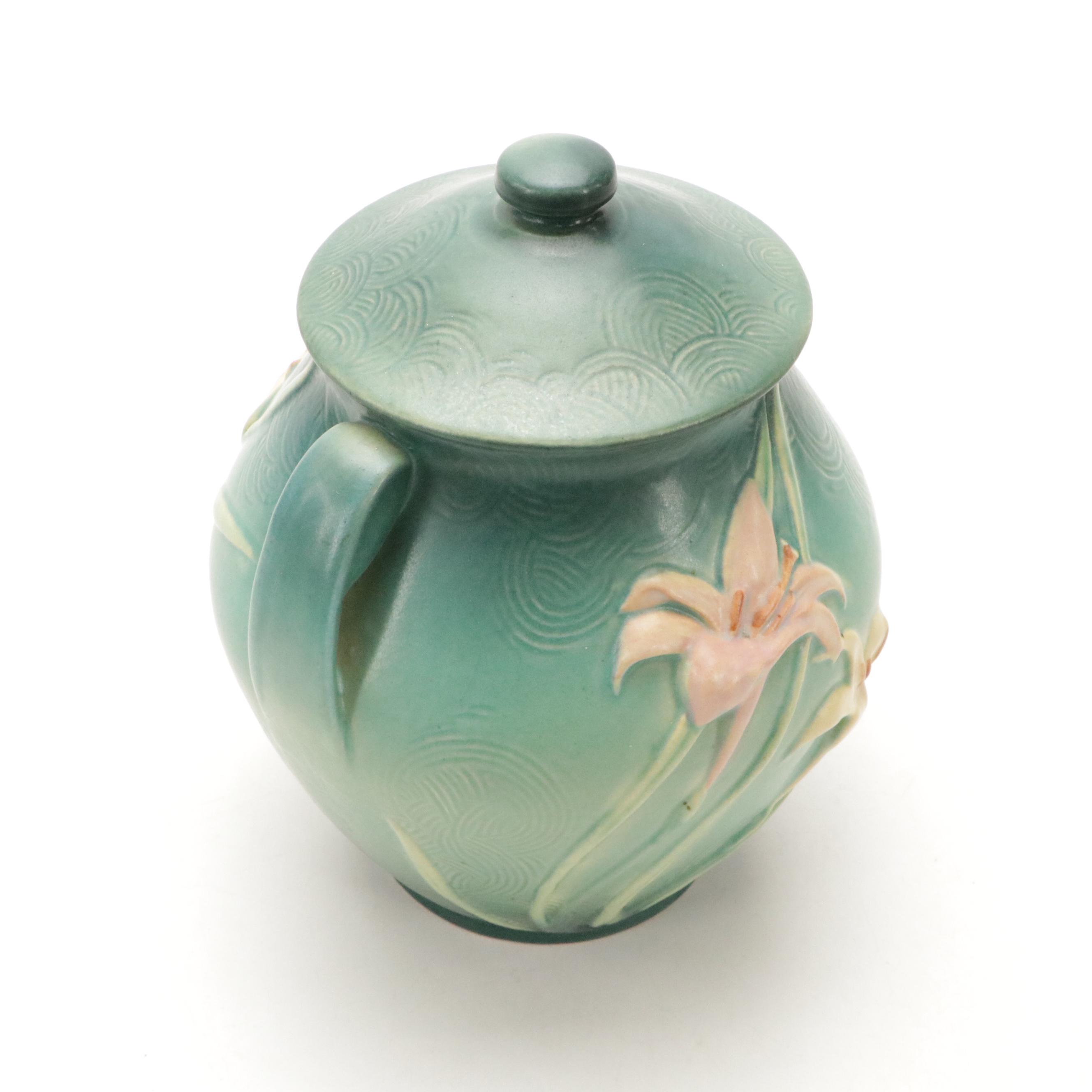 Roseville Pottery "Zephyr Lily" Glazed Ceramic Cookie Jar, Mid-20th Century