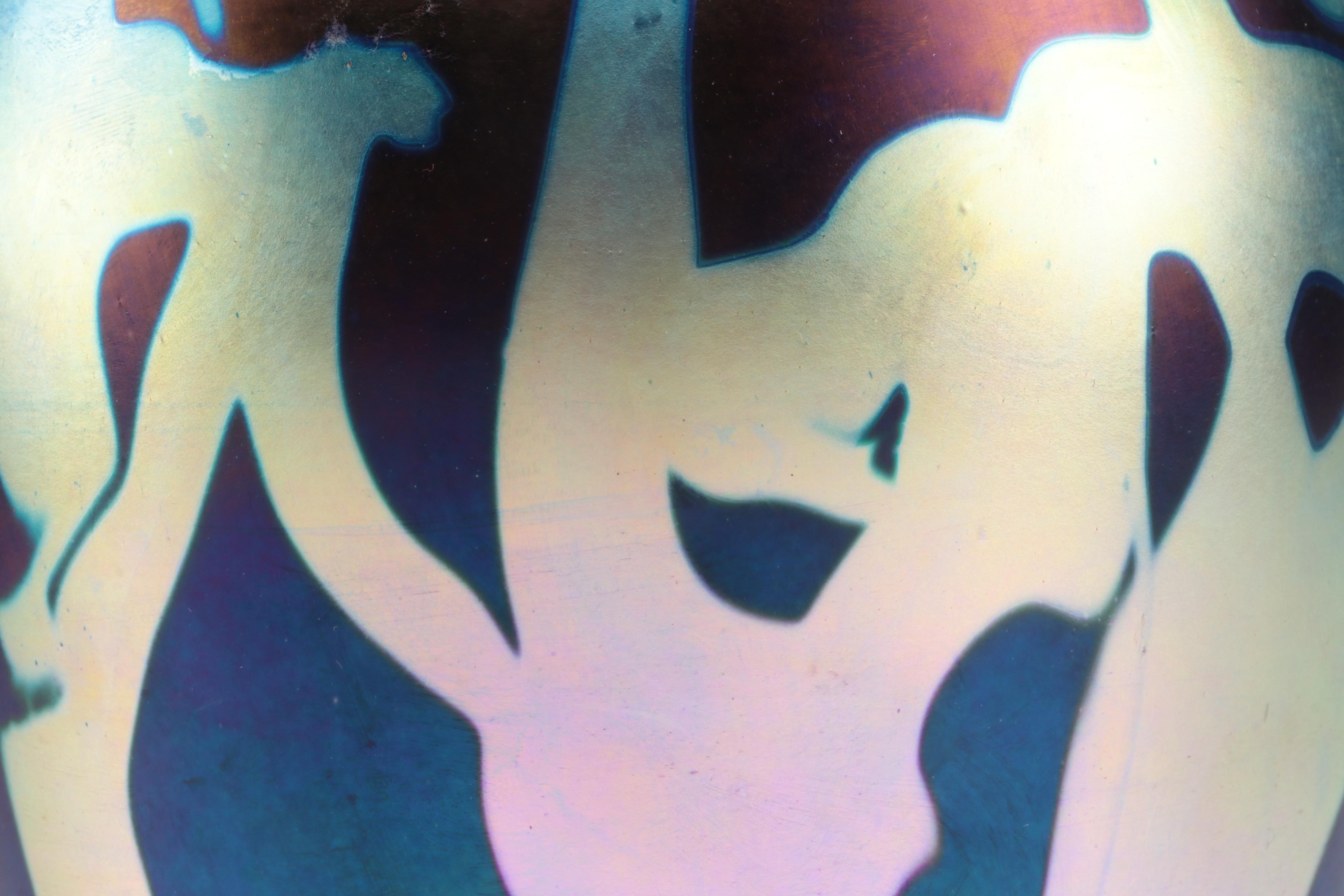 Robert Eickholt Handblown Iridescent with Trailing Studio Art Glass Vase, 2003