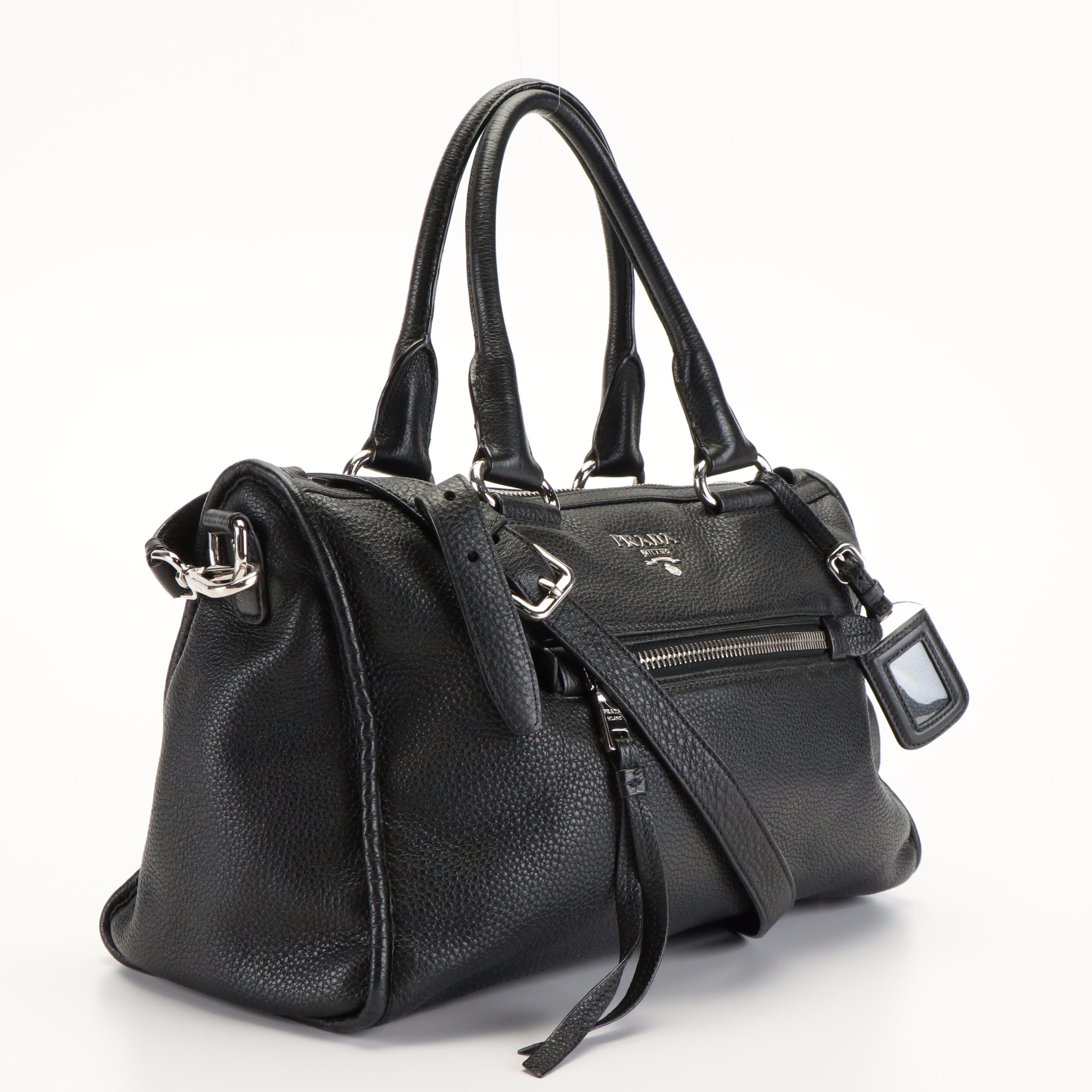 Prada Convertible Satchel in Black Vitello Leather