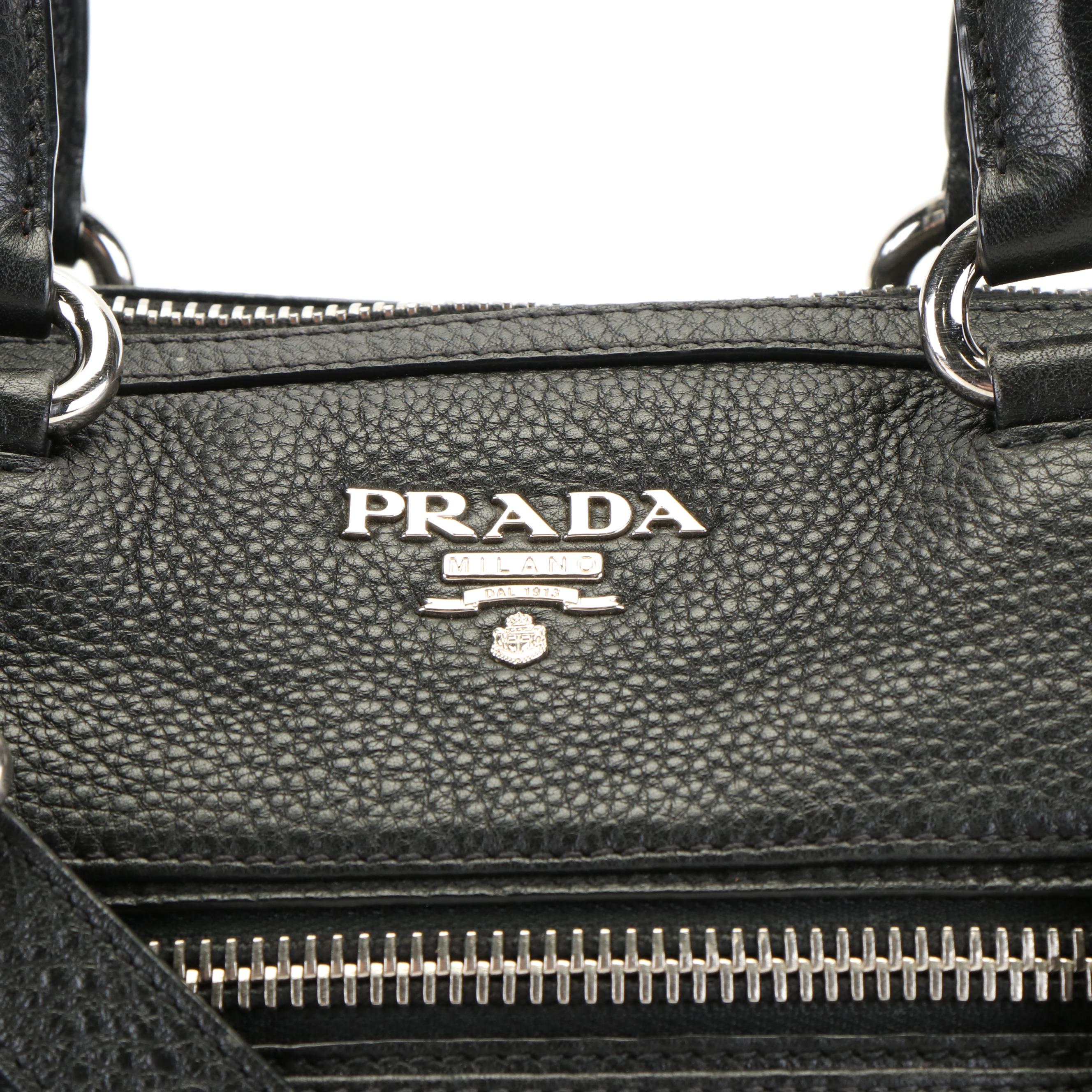 Prada Convertible Satchel in Black Vitello Leather