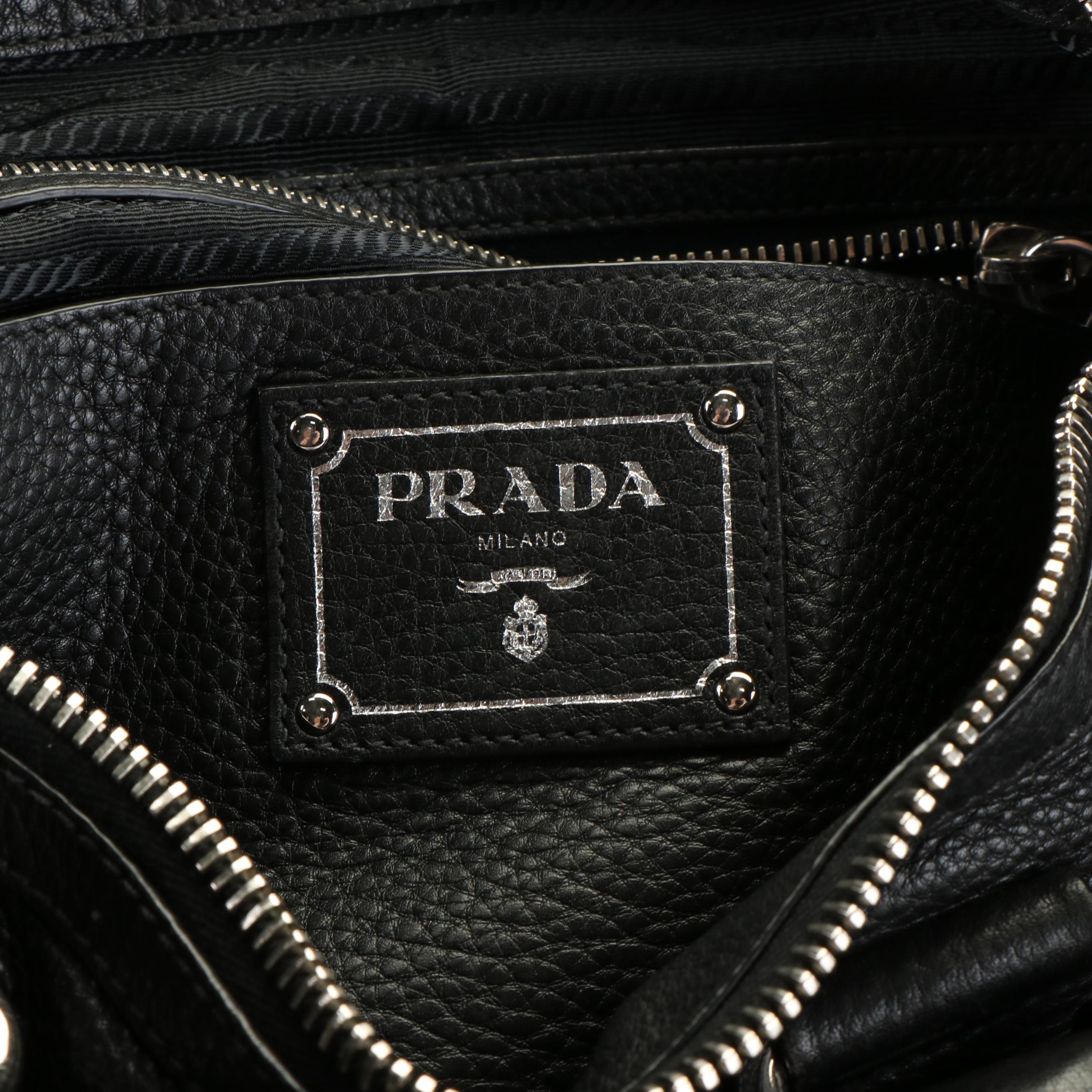 Prada Convertible Satchel in Black Vitello Leather