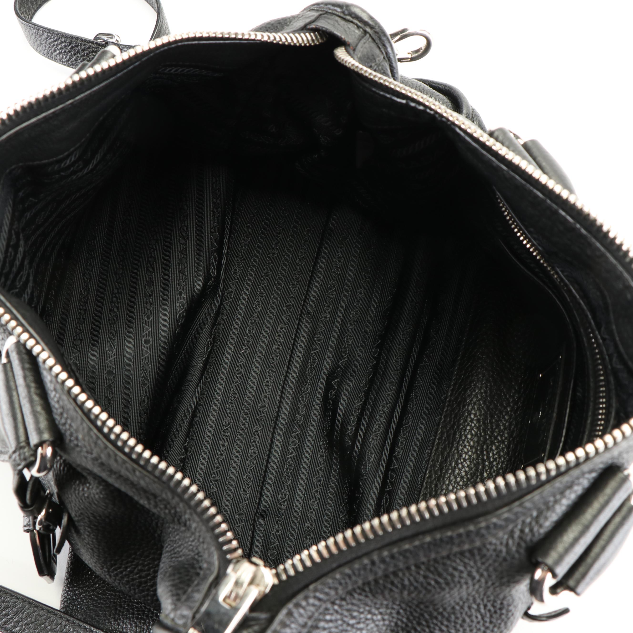 Prada Convertible Satchel in Black Vitello Leather