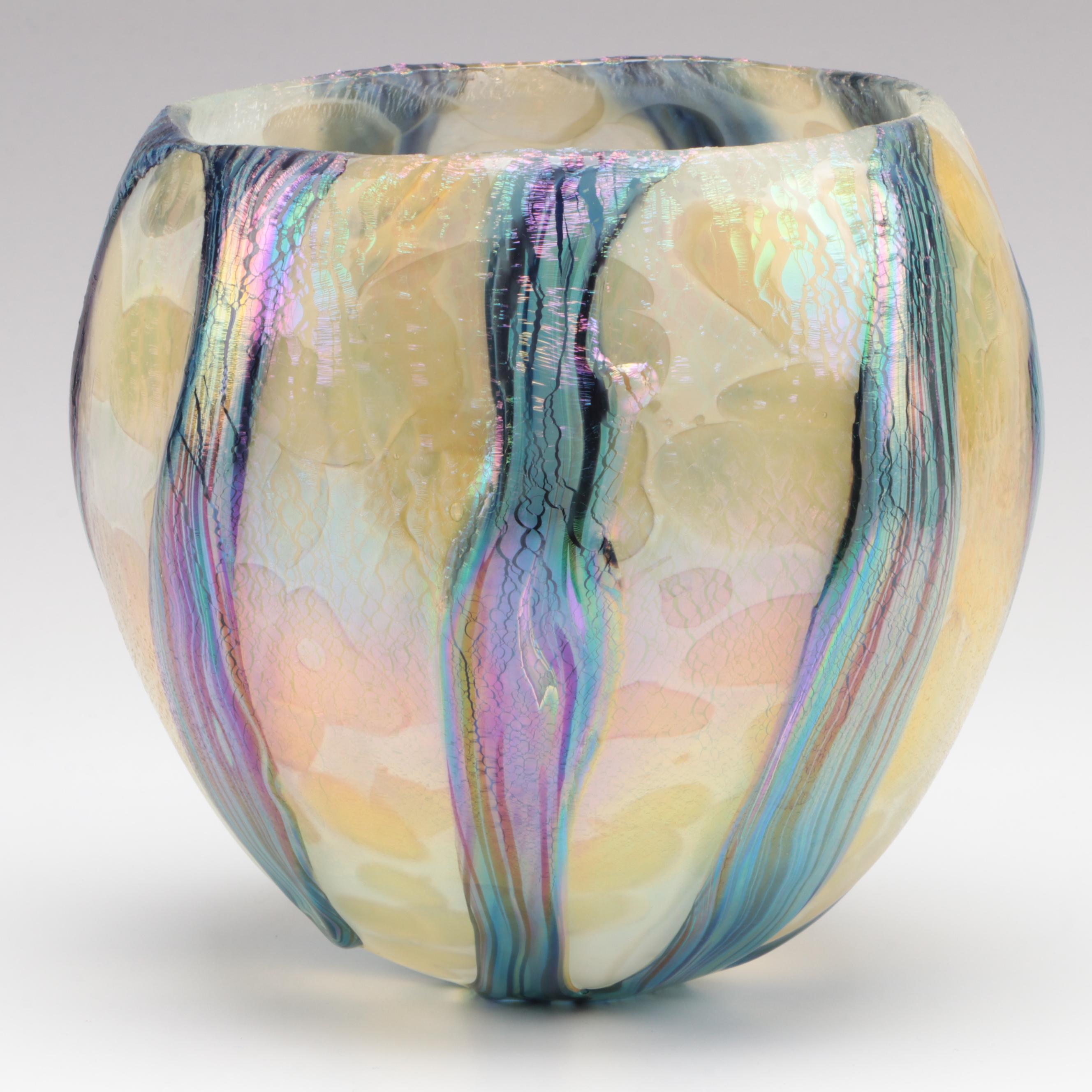 Robert Eickholt "Coral Ribbon" Handblown Iridescent Studio Art Glass Vase, 2013