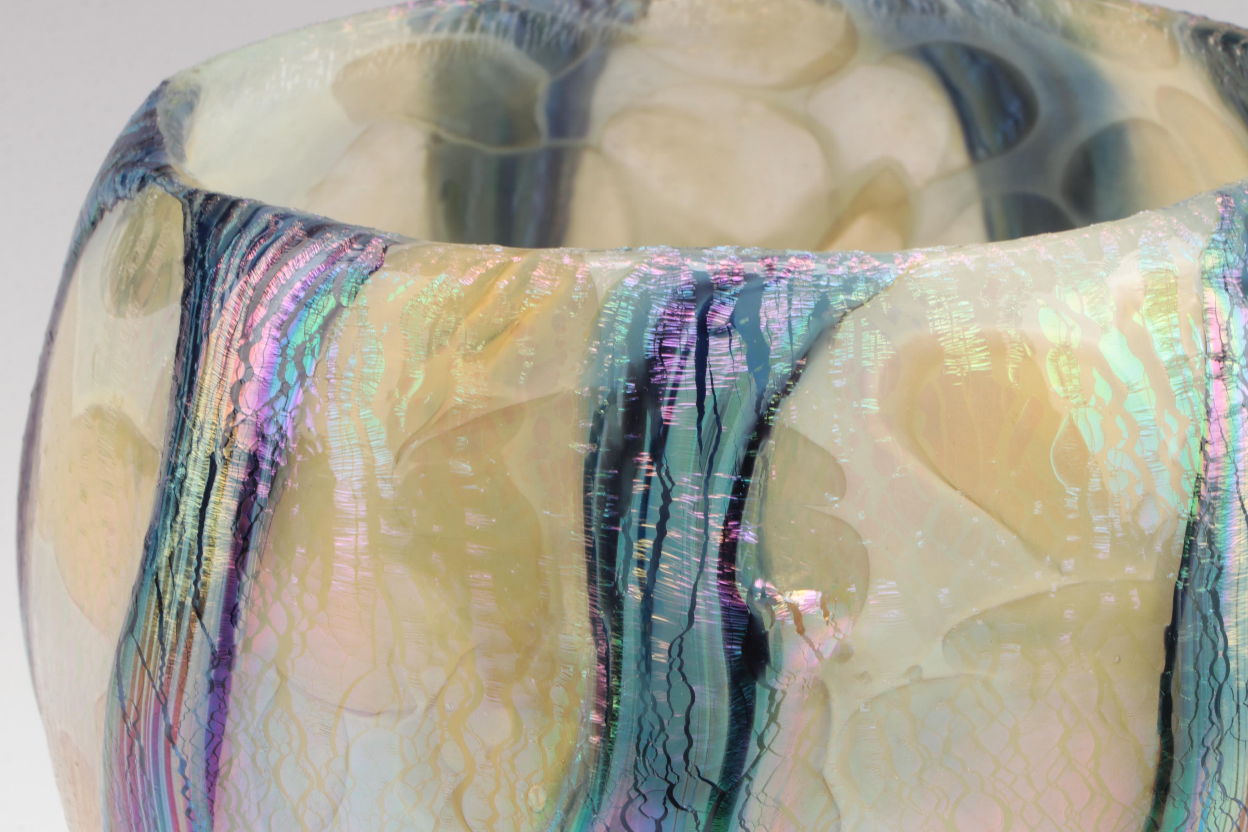 Robert Eickholt "Coral Ribbon" Handblown Iridescent Studio Art Glass Vase, 2013