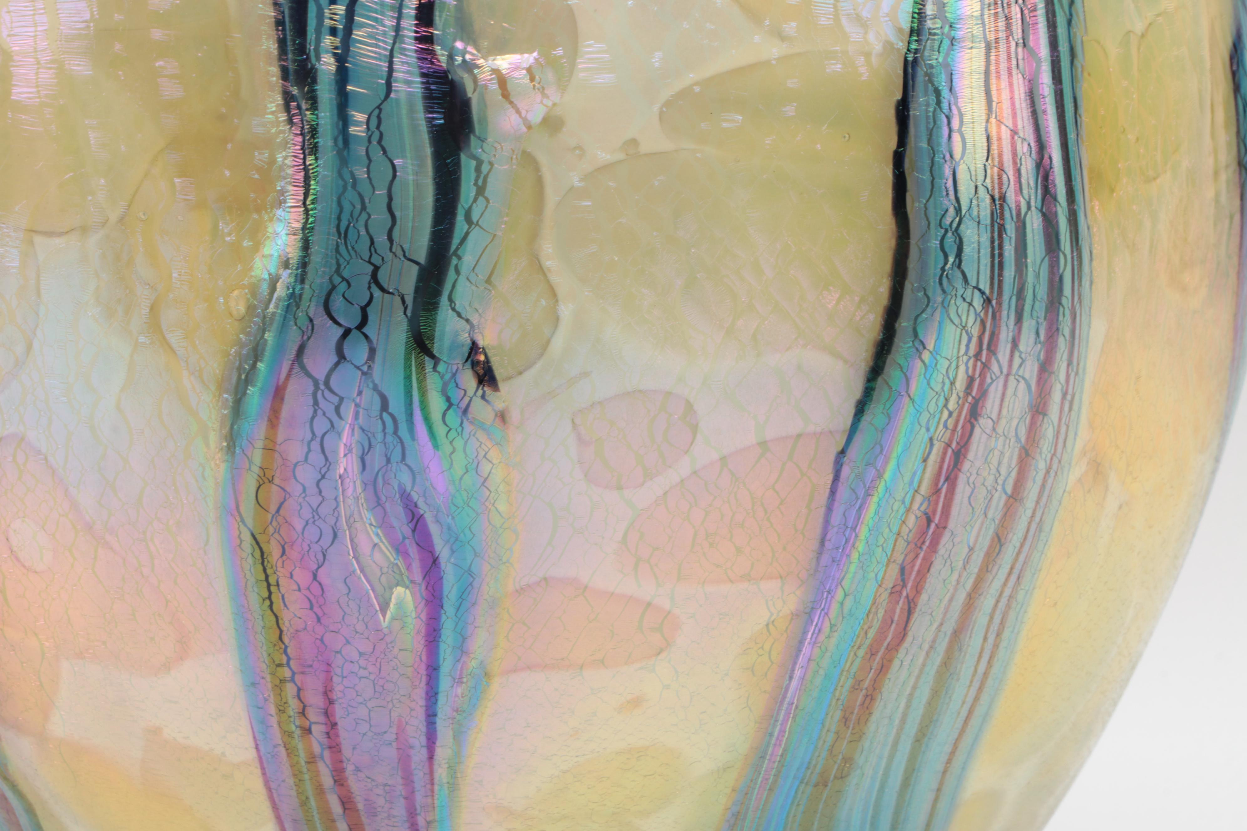 Robert Eickholt "Coral Ribbon" Handblown Iridescent Studio Art Glass Vase, 2013