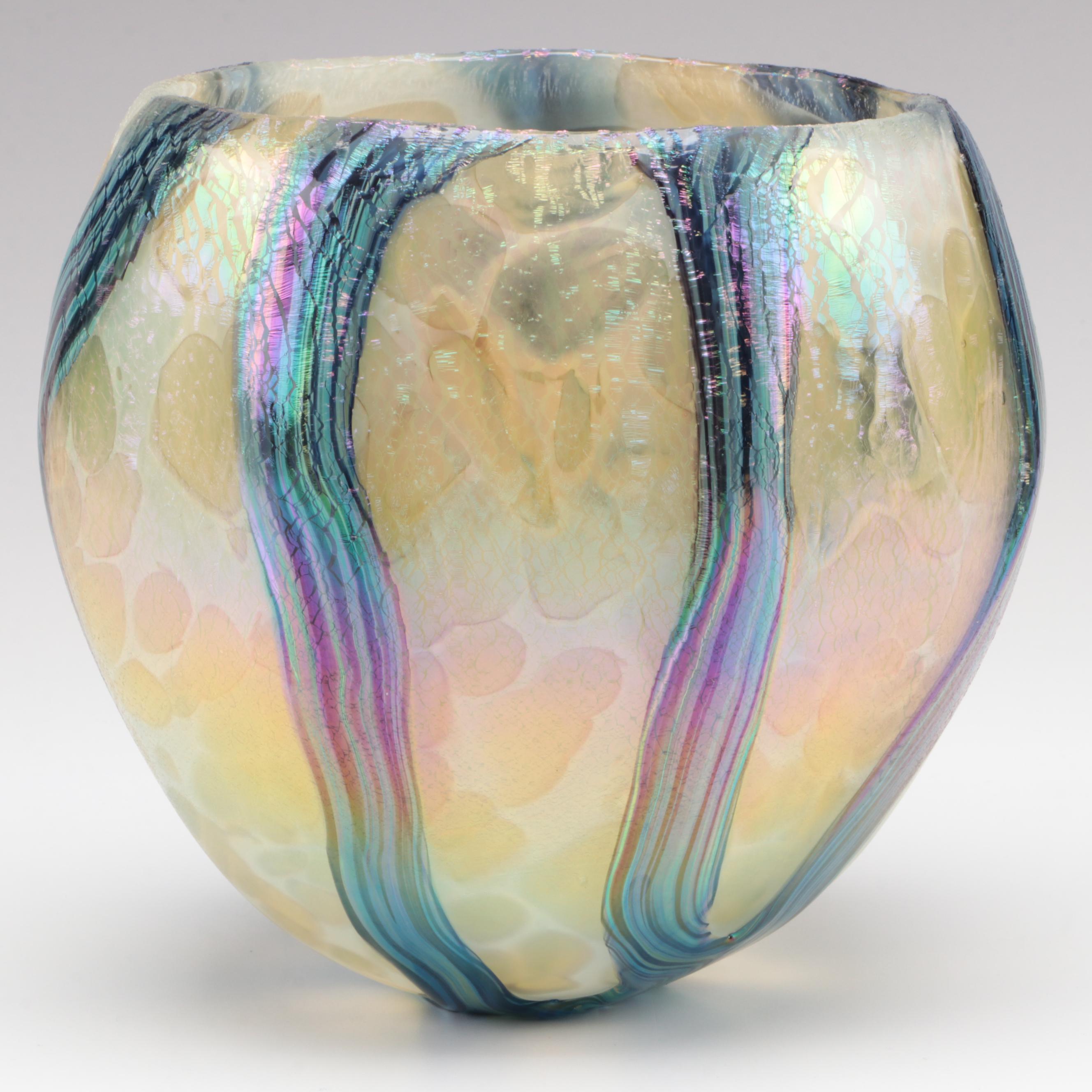 Robert Eickholt "Coral Ribbon" Handblown Iridescent Studio Art Glass Vase, 2013