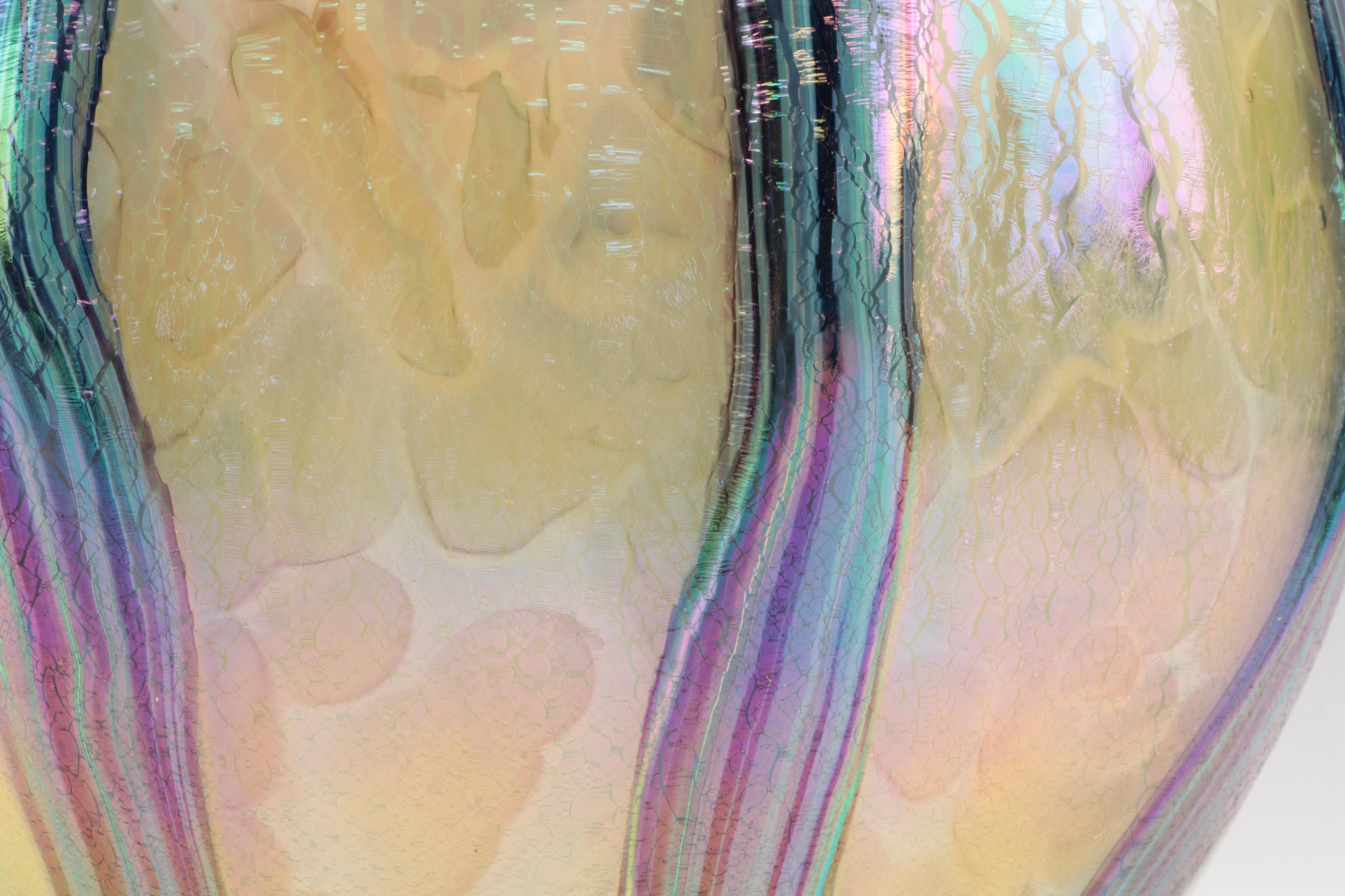 Robert Eickholt "Coral Ribbon" Handblown Iridescent Studio Art Glass Vase, 2013