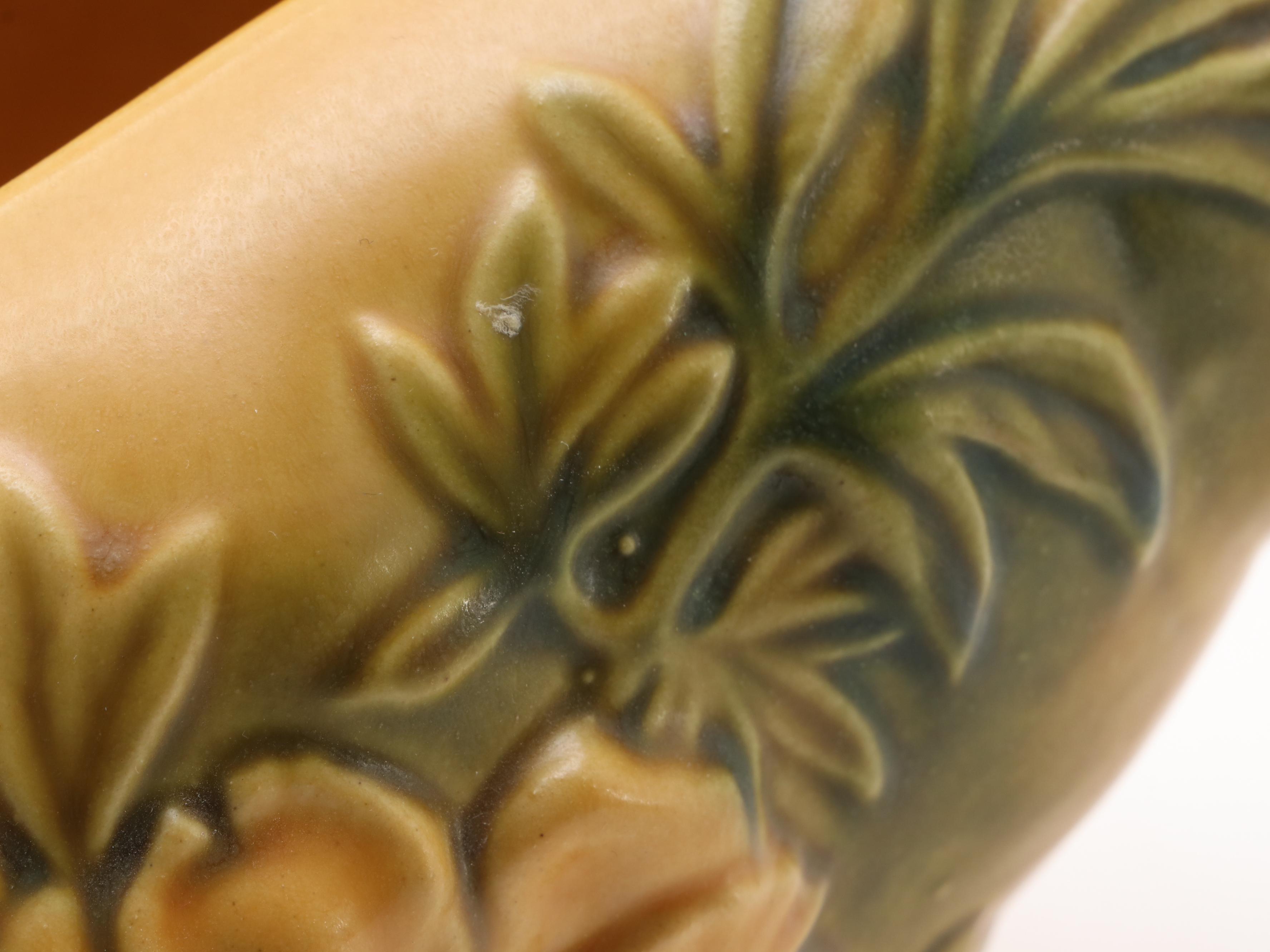 Roseville "Peony Sienna Yellow" Ceramic Conch Shell Planter, Mid-20th Century