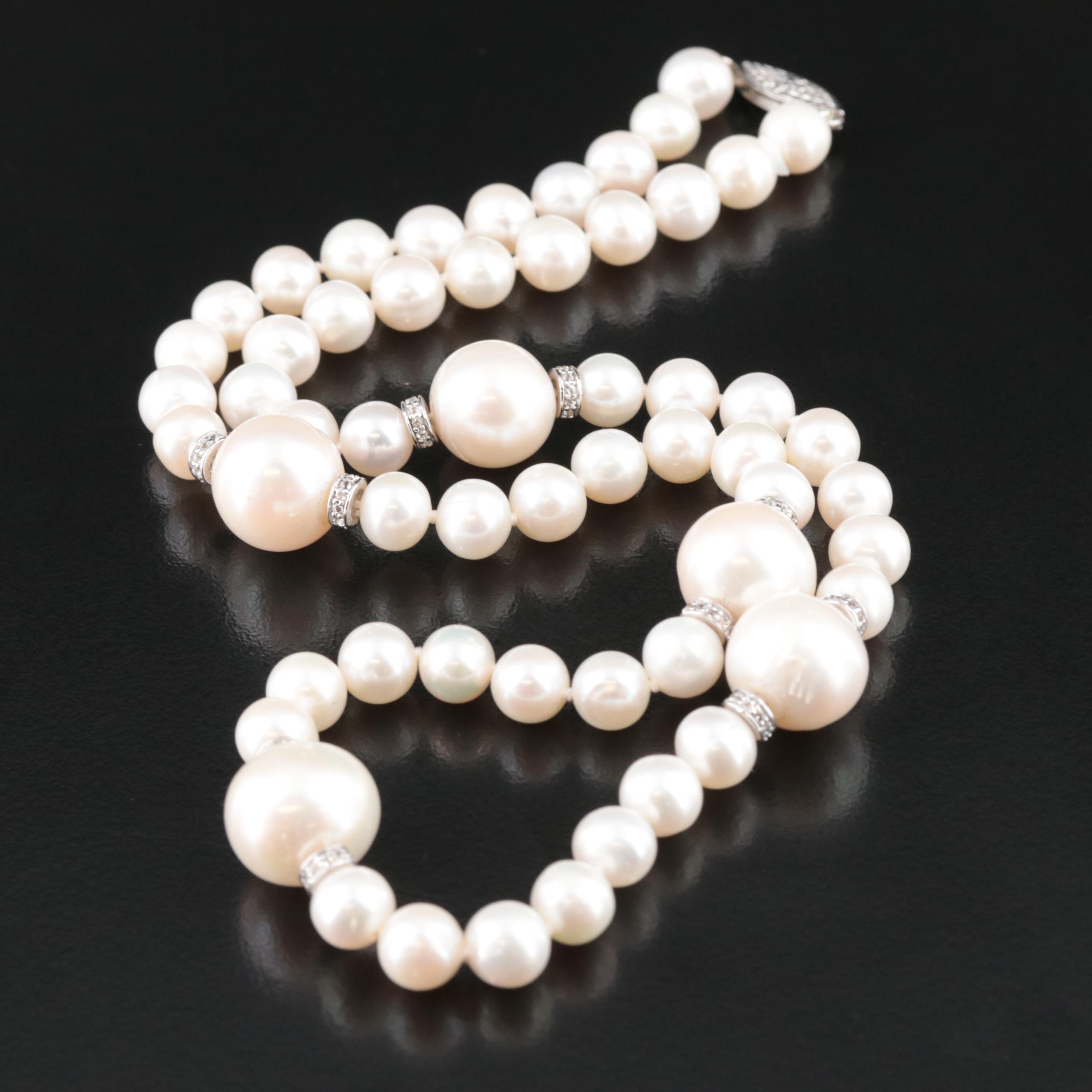 Sterling Pearl and White Topaz Necklace