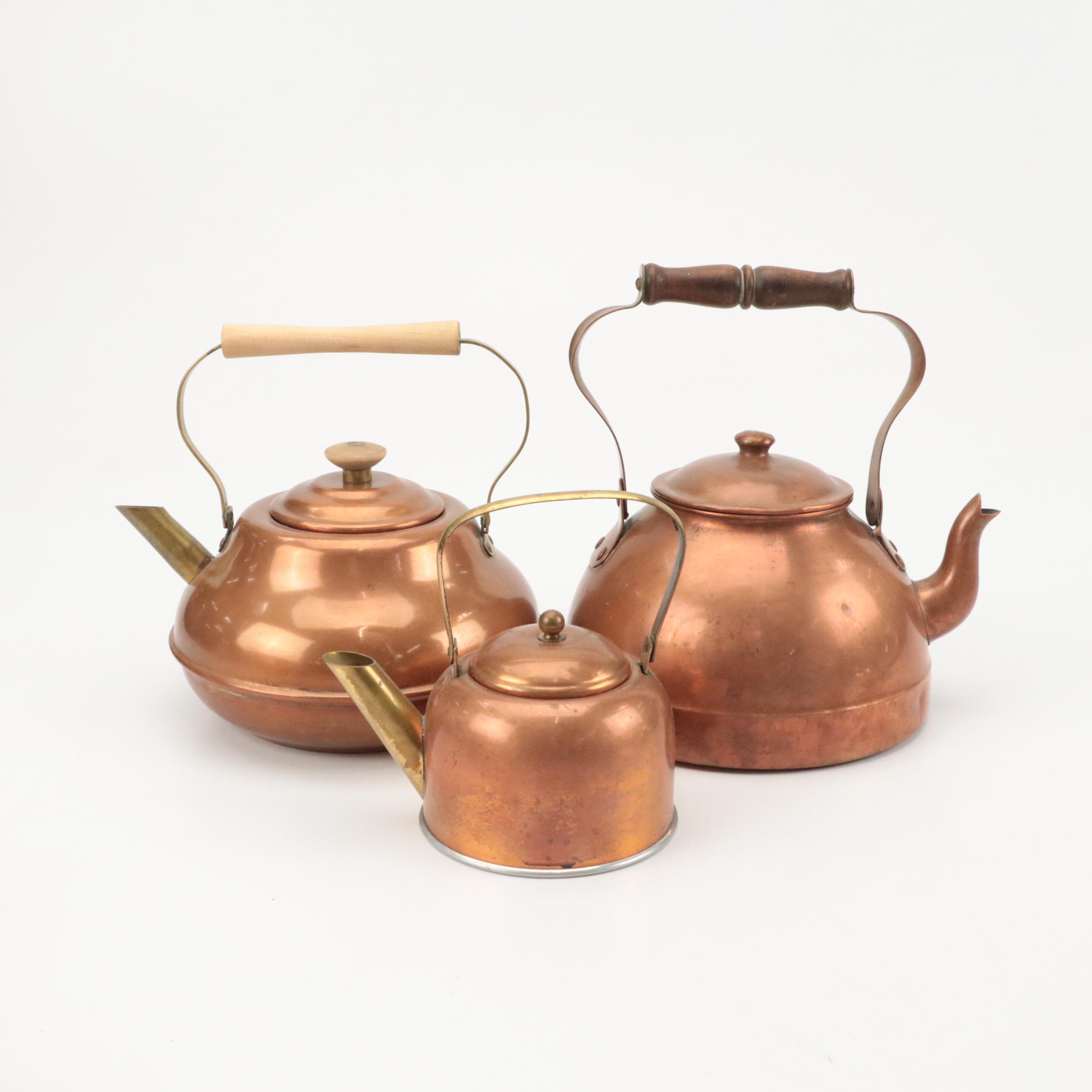 Gregorian Copper Ashtray with Other Copper Kettles and Kitchenware