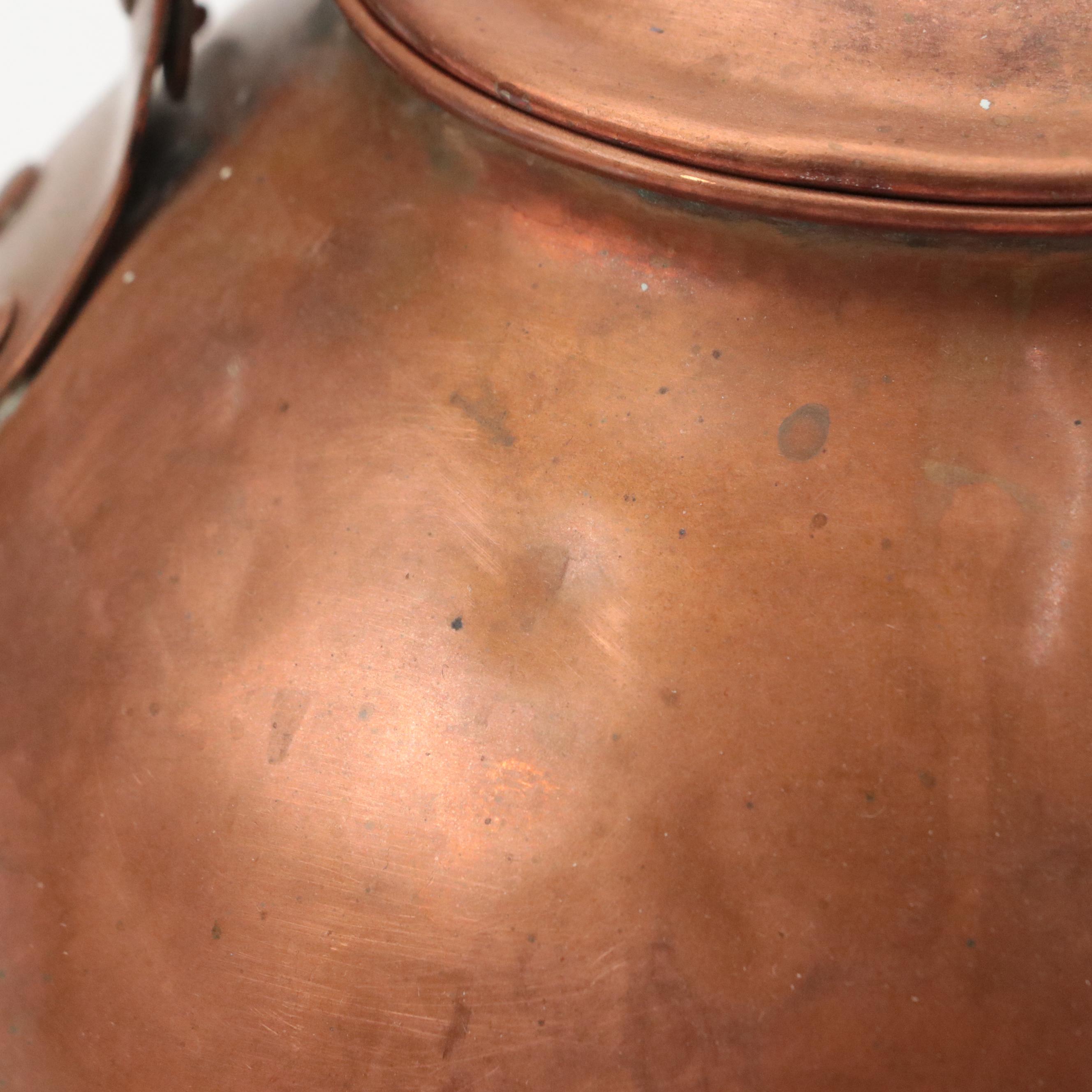 Gregorian Copper Ashtray with Other Copper Kettles and Kitchenware