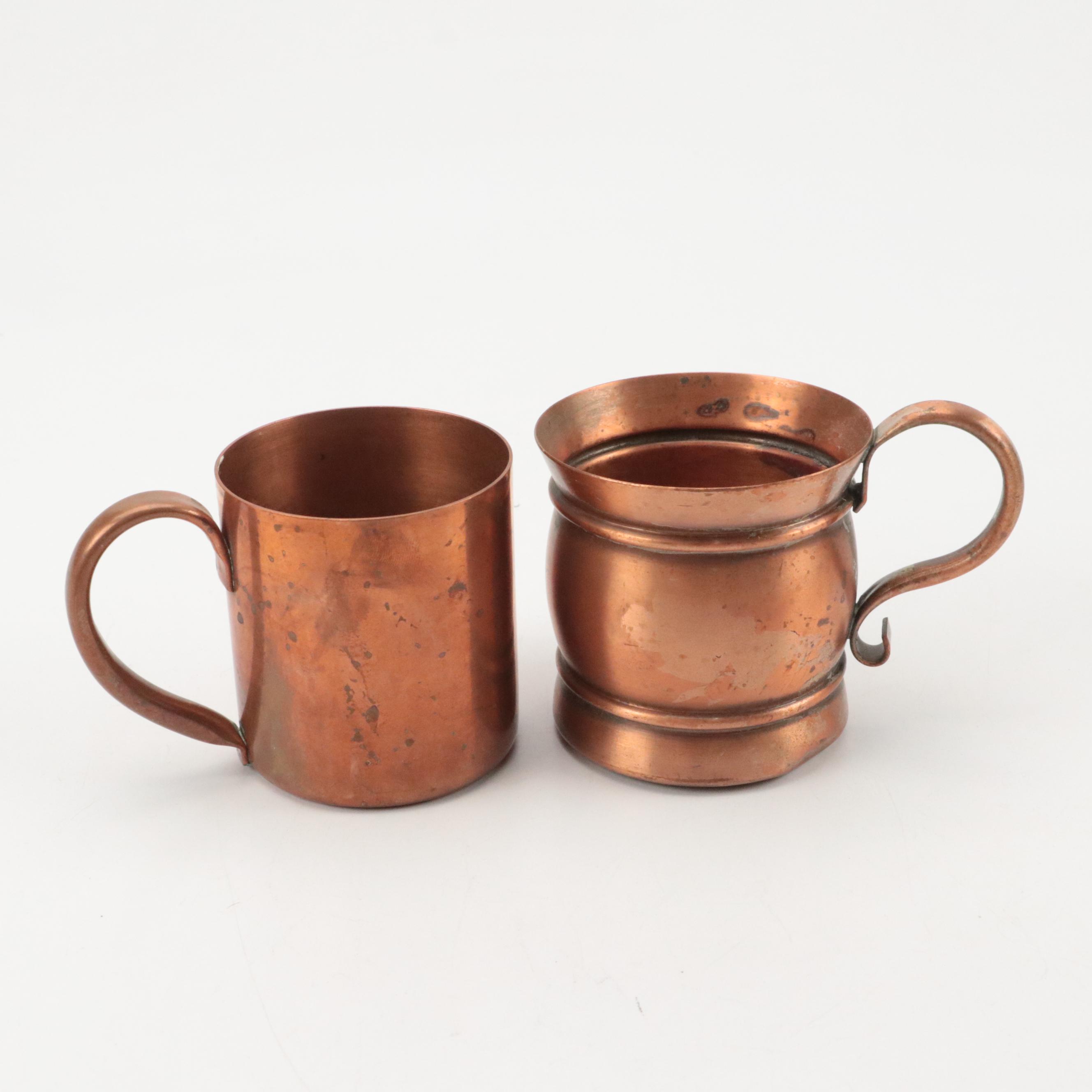 Gregorian Copper Ashtray with Other Copper Kettles and Kitchenware