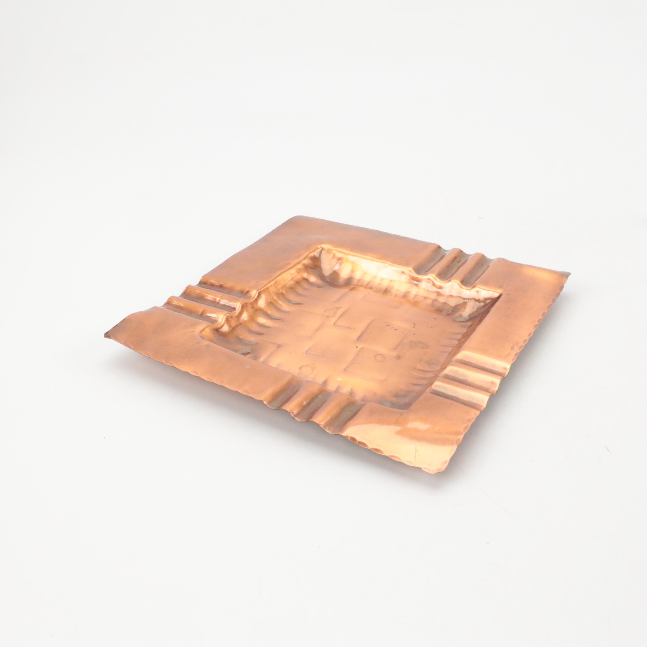 Gregorian Copper Ashtray with Other Copper Kettles and Kitchenware