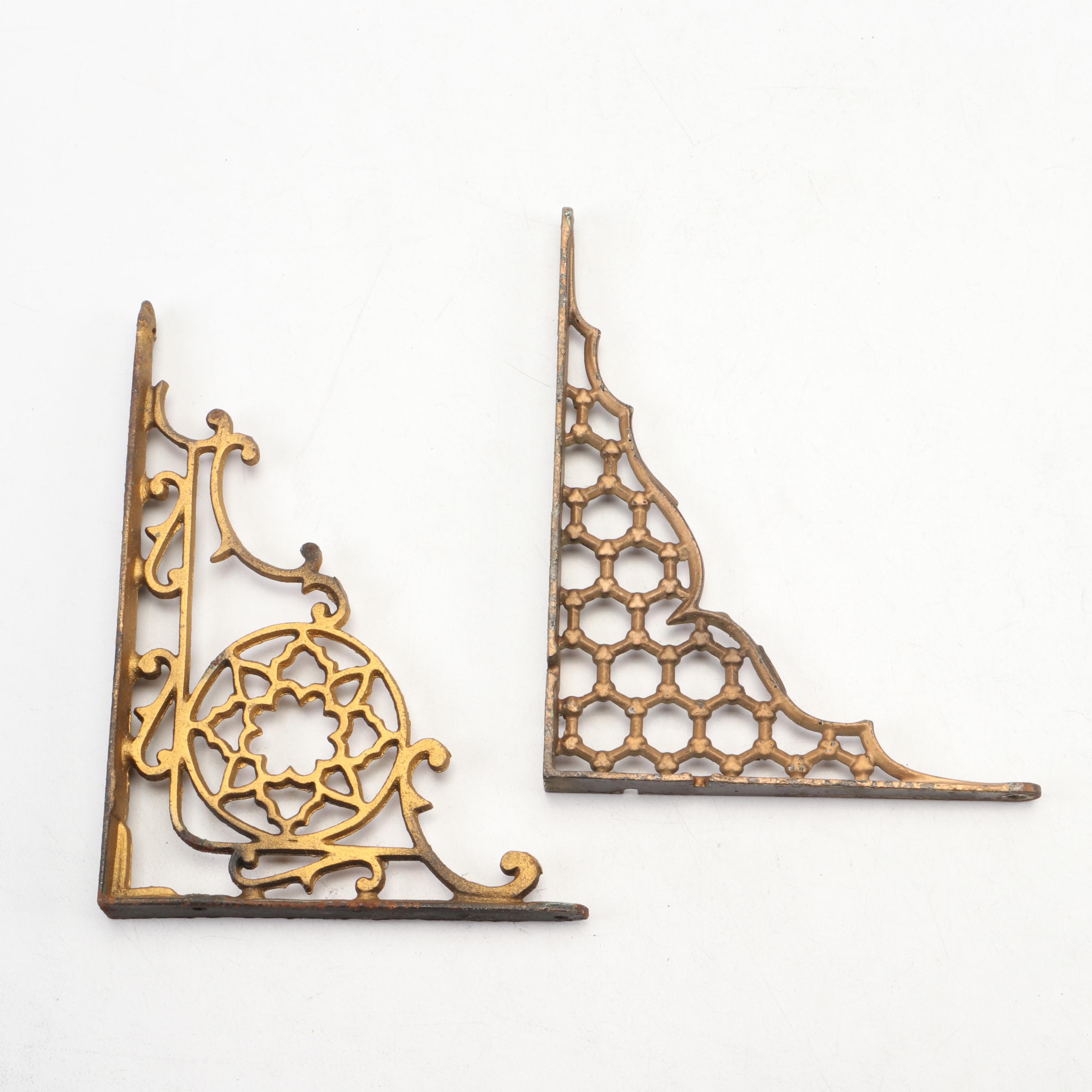Gold Painted Cast Metal Decorative Shelf Brackets