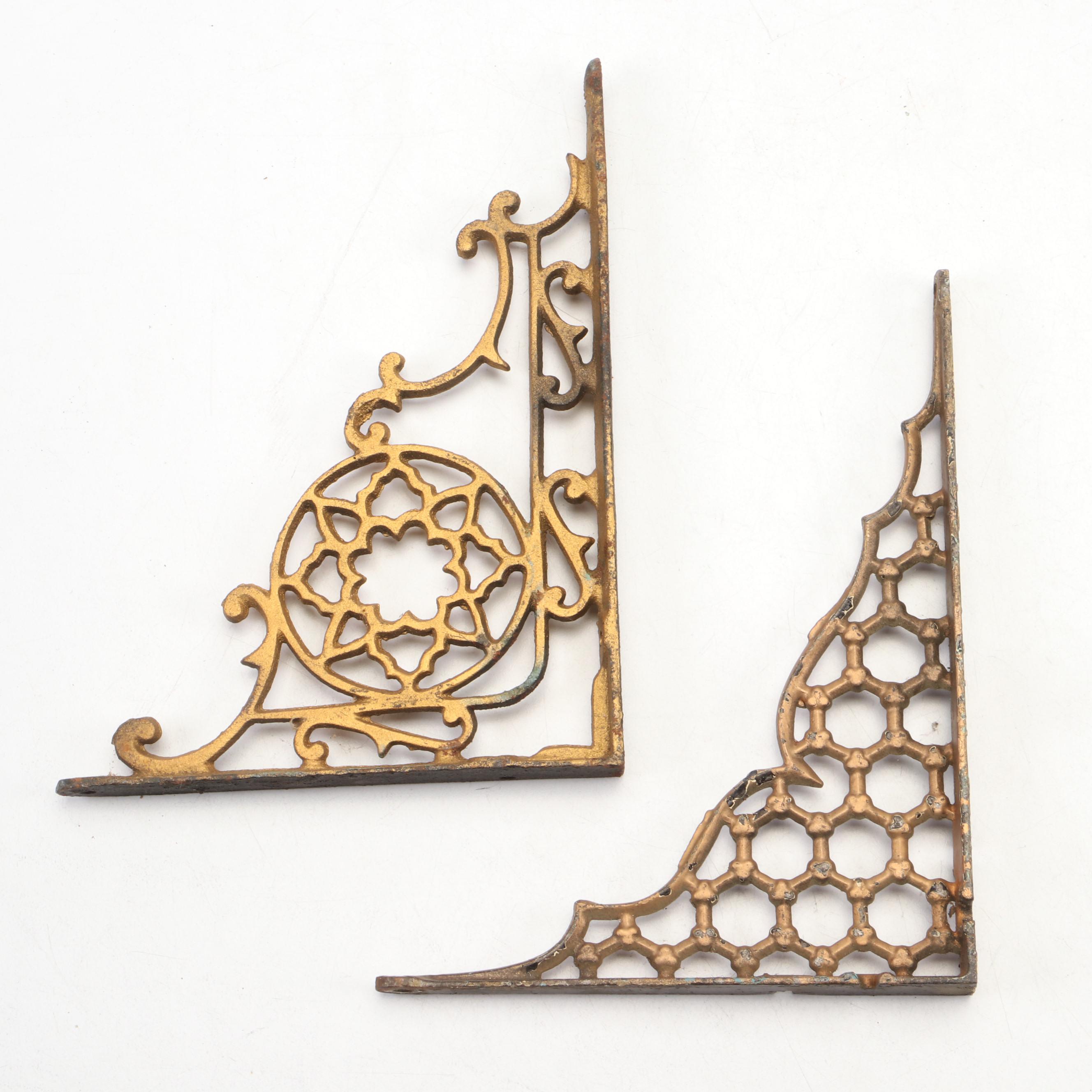 Gold Painted Cast Metal Decorative Shelf Brackets