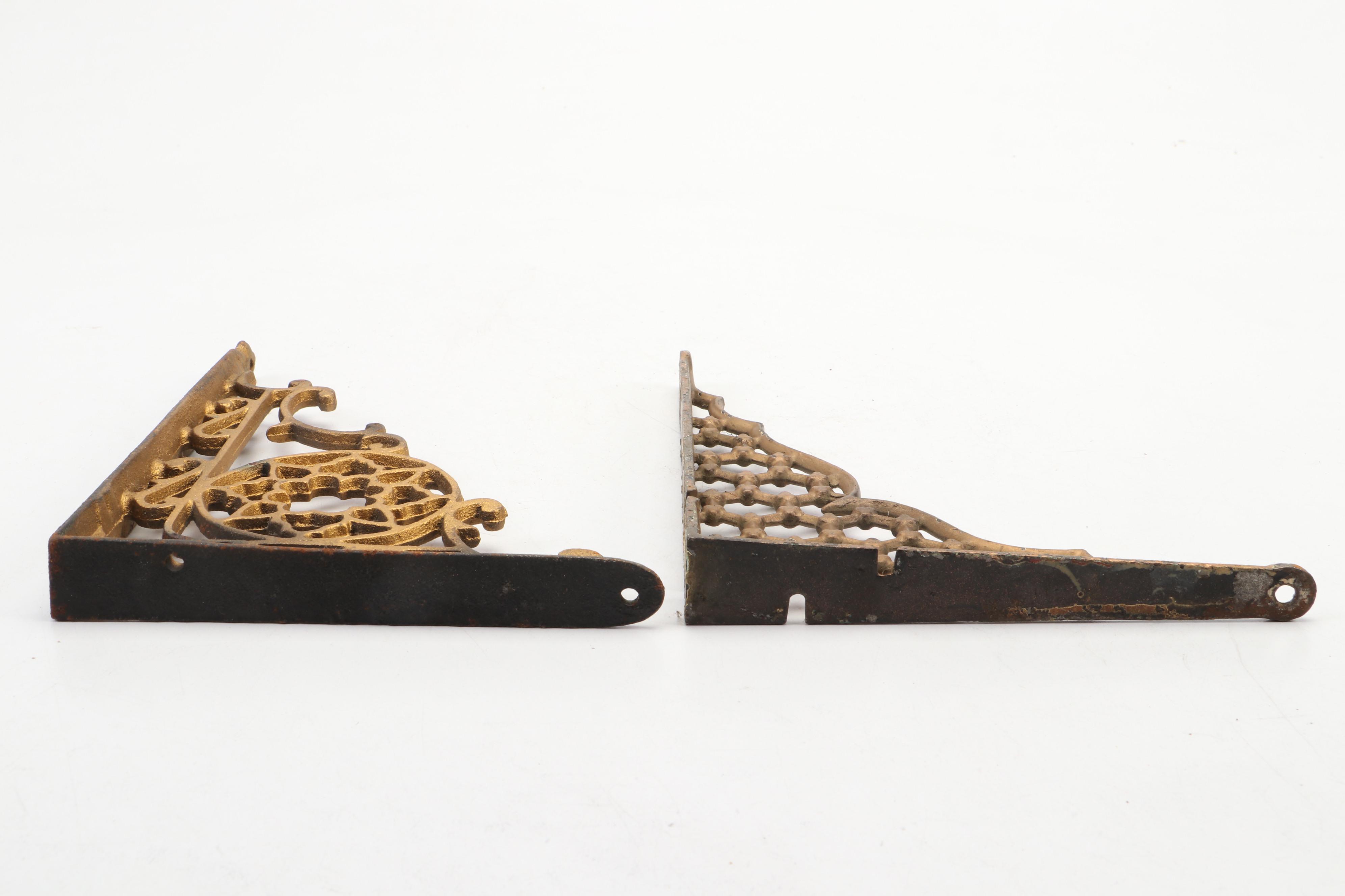 Gold Painted Cast Metal Decorative Shelf Brackets