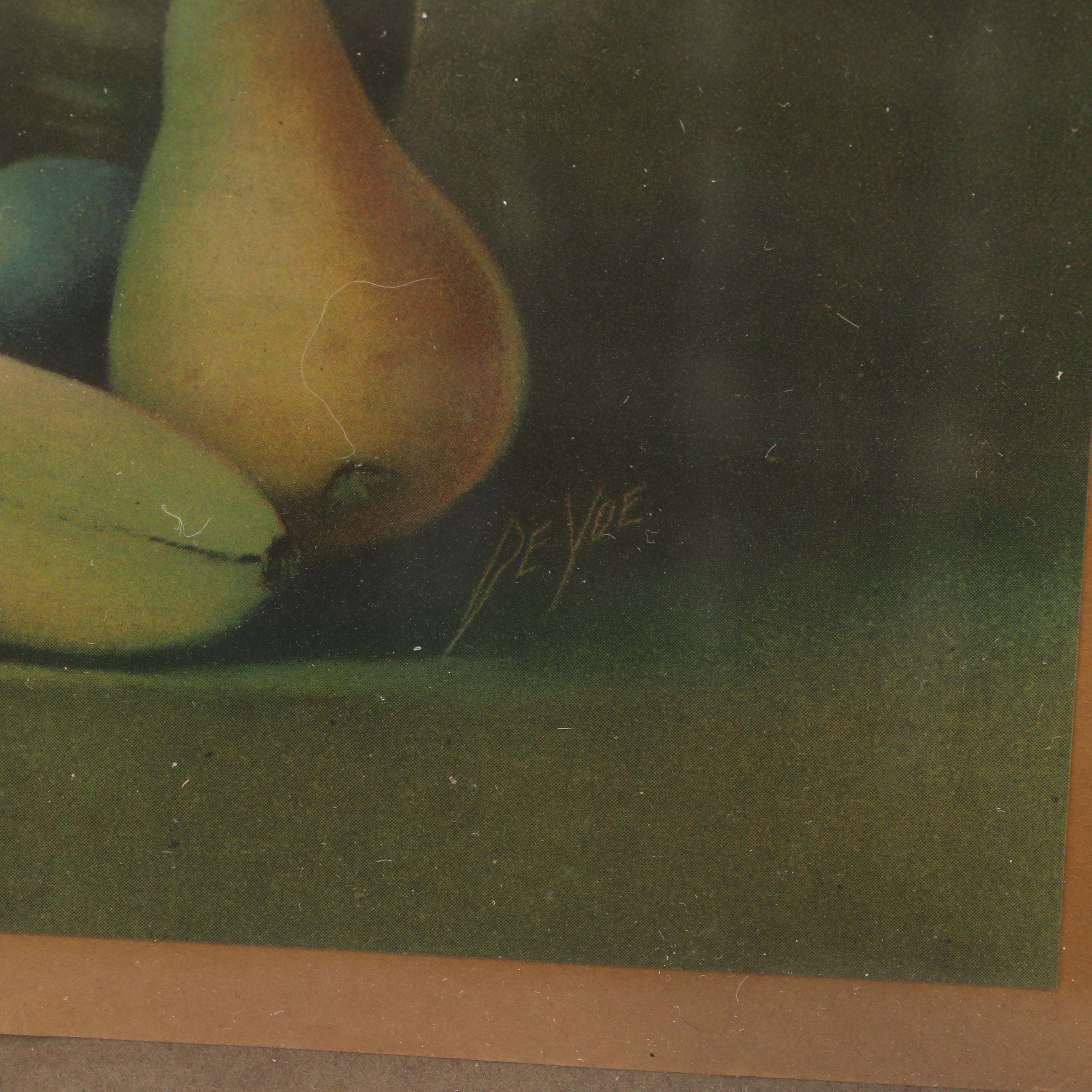 Hand-Carved Cedar Wood Document Box With Still Life Fruits Print in Frame