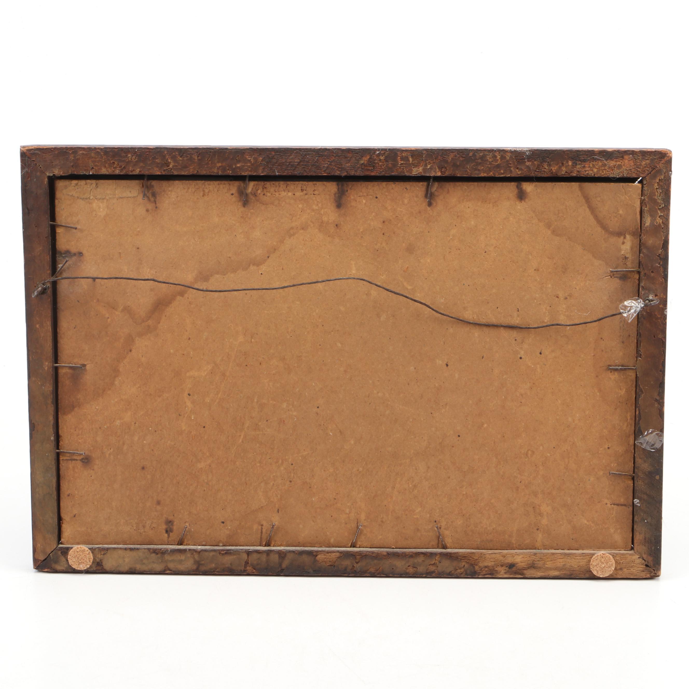 Hand-Carved Cedar Wood Document Box With Still Life Fruits Print in Frame