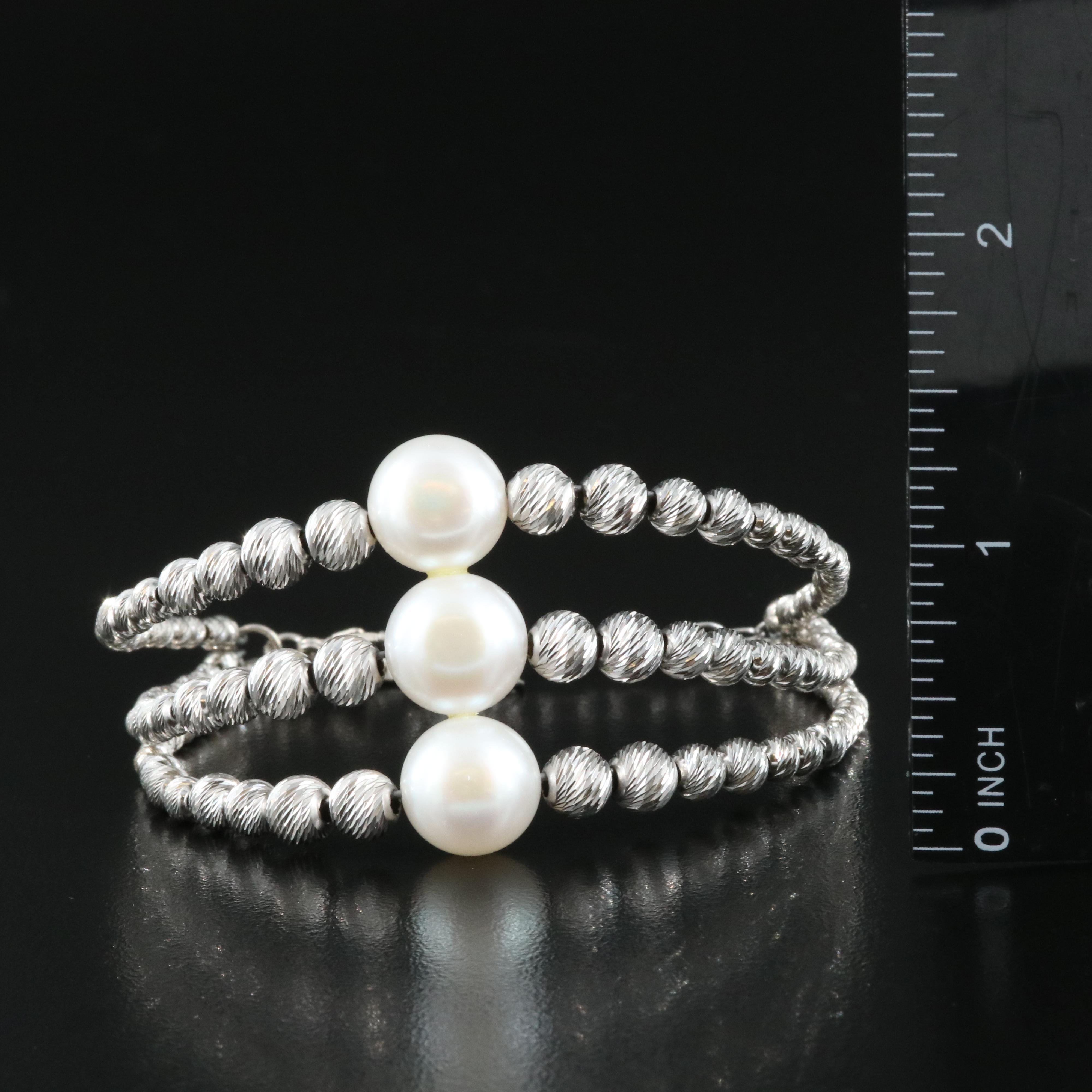 Sterling Fluted Bead and Pearl Bracelet