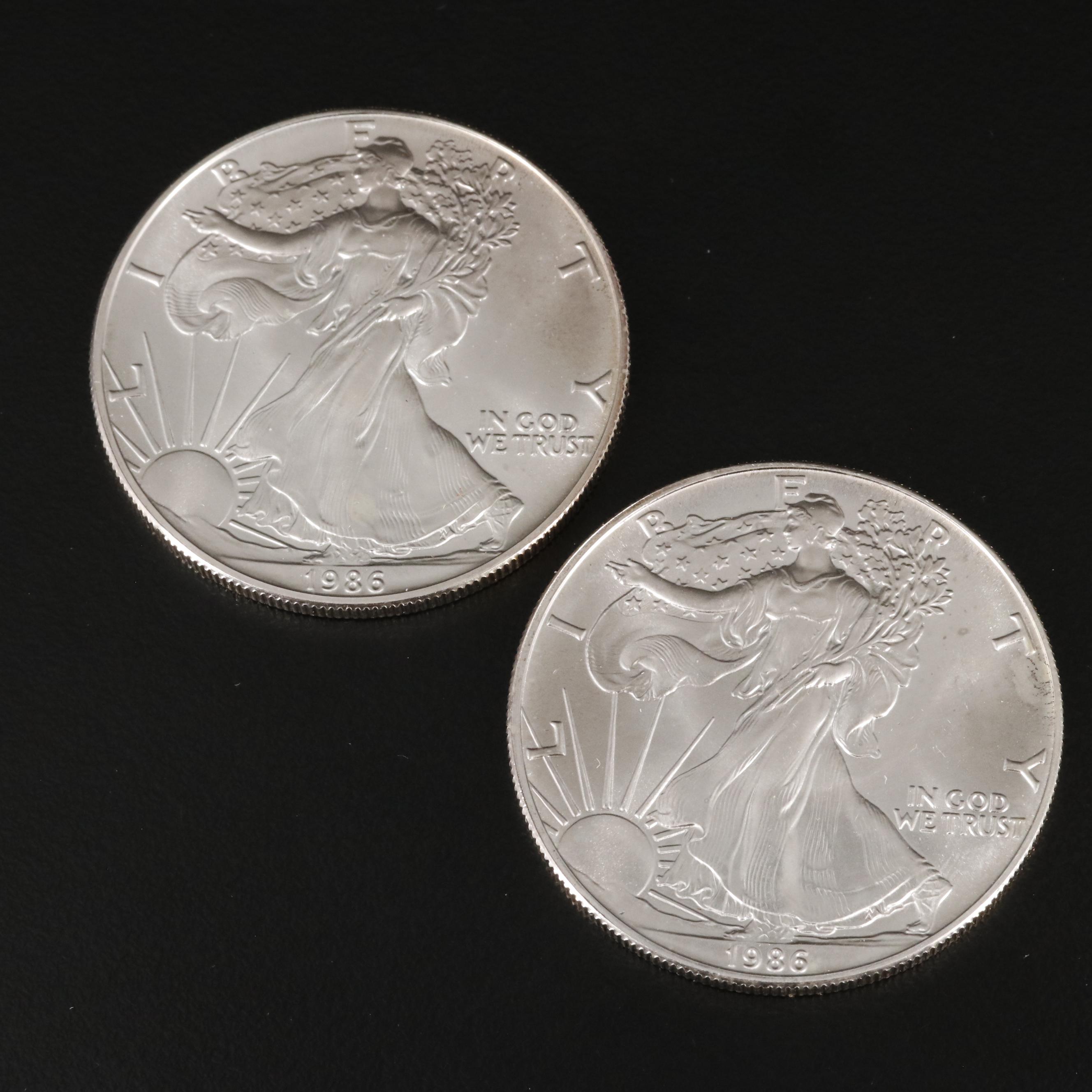 Two 1986 American Silver Eagles
