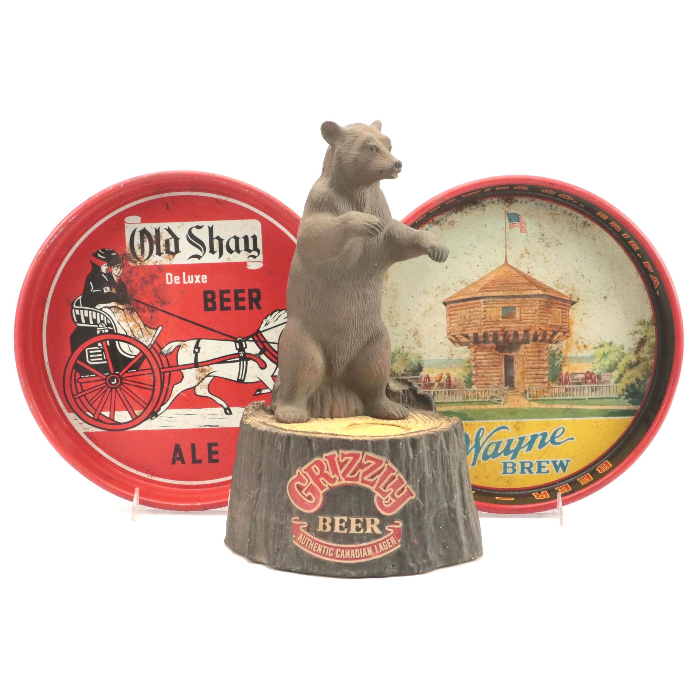 Old Shay and Wayne Brewing Beer Trays with Grizzly Beer Bottle Holder