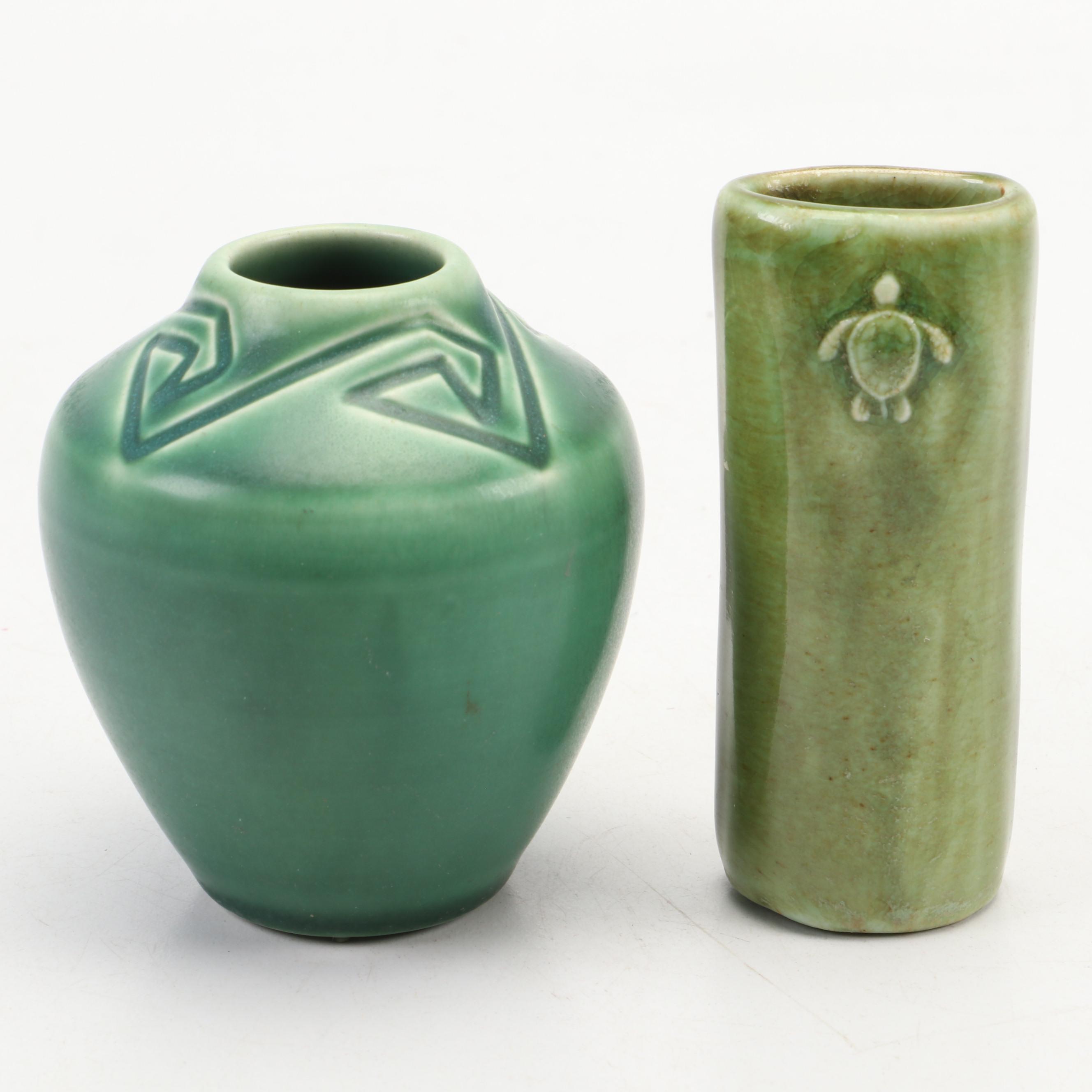 Arts and Crafts Rookwood Pottery Vase with Modern Rookwood Pottery Wall Pocket