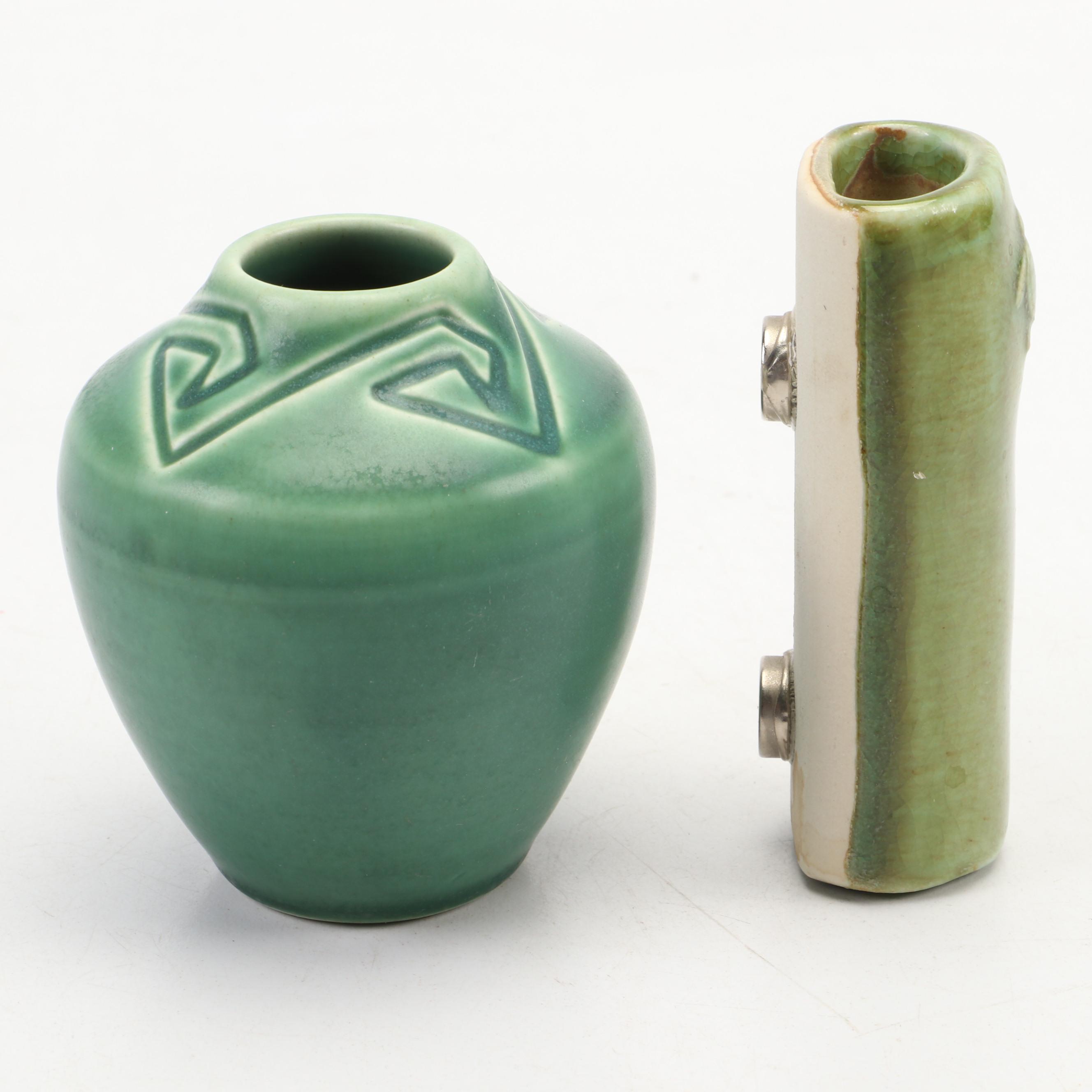Arts and Crafts Rookwood Pottery Vase with Modern Rookwood Pottery Wall Pocket