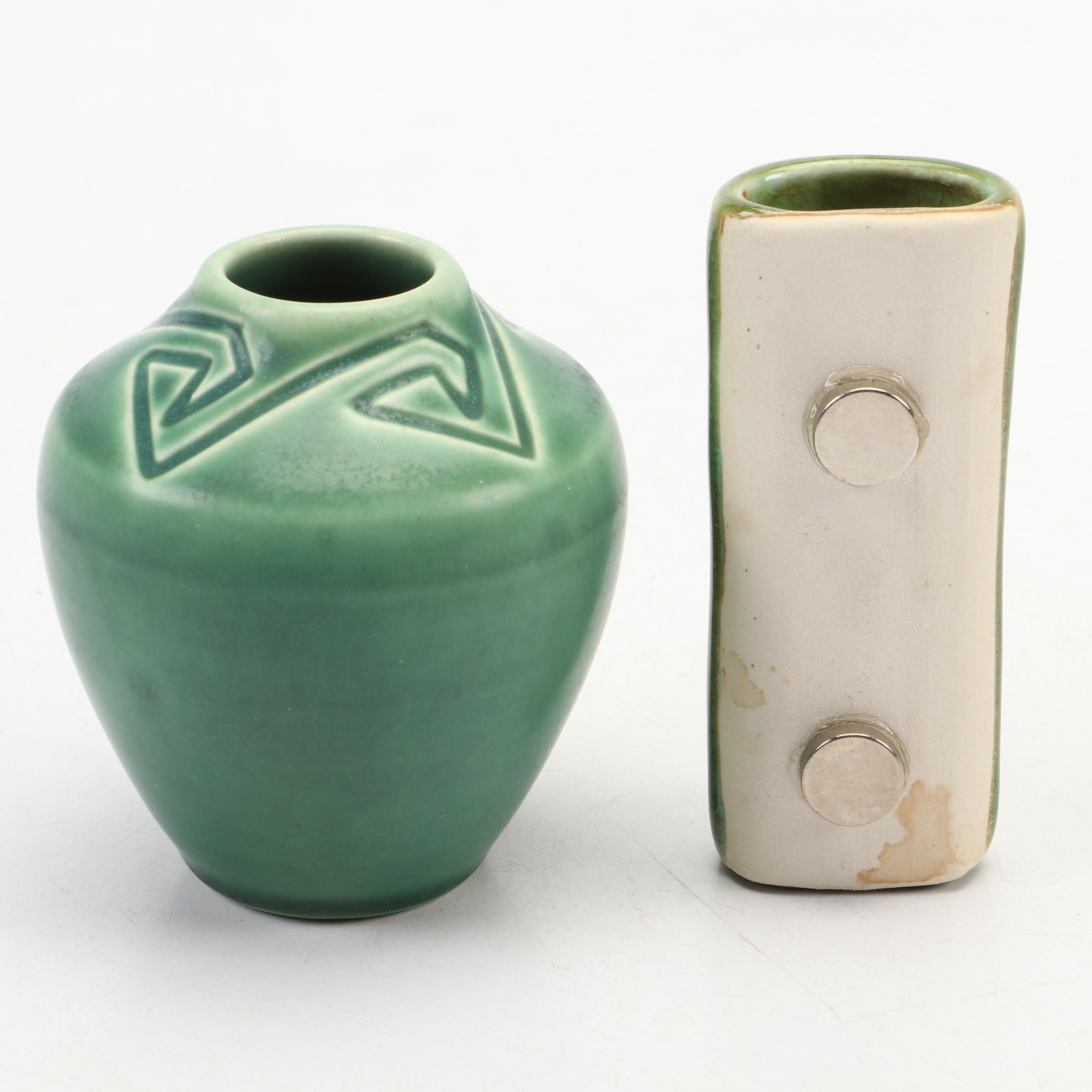 Arts and Crafts Rookwood Pottery Vase with Modern Rookwood Pottery Wall Pocket