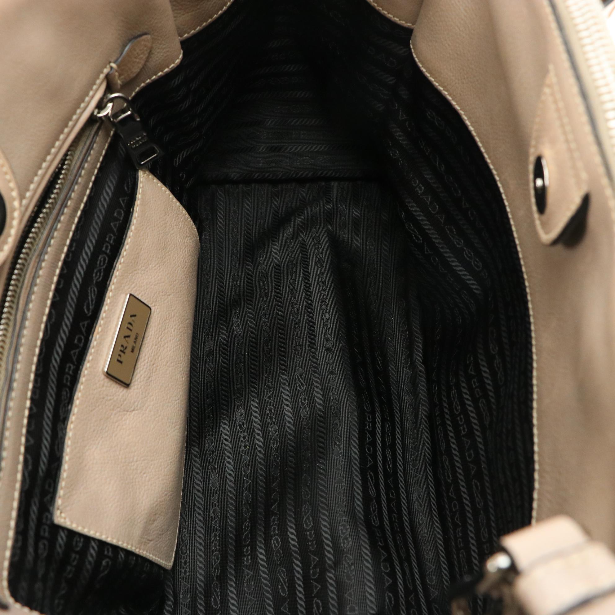 Prada Twin Pocket Two-Way Tote Bag in Taupe Calfskin Leather