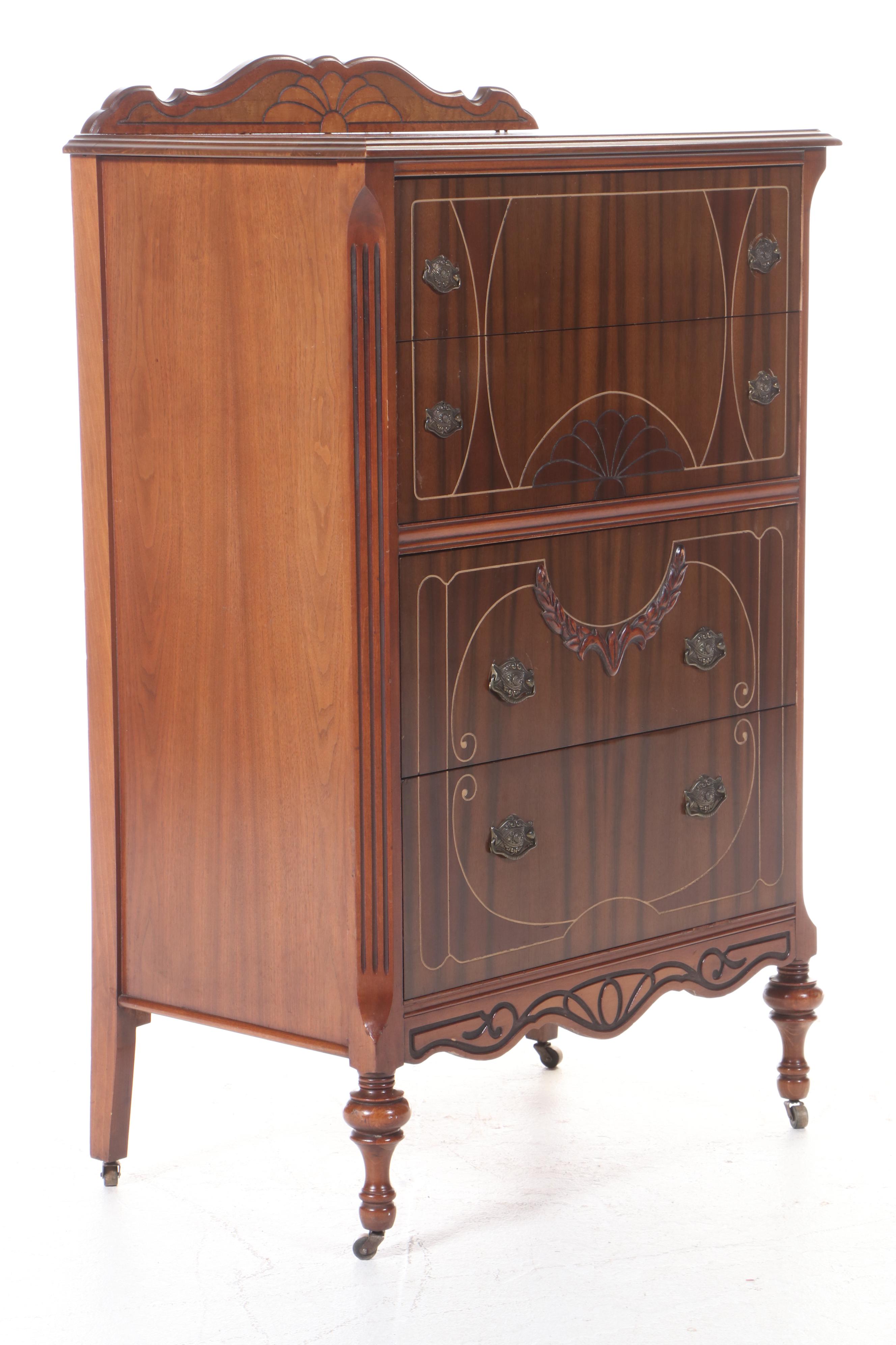 Jacobean Revival Mixed Veneer Dresser, 1930s-1940s