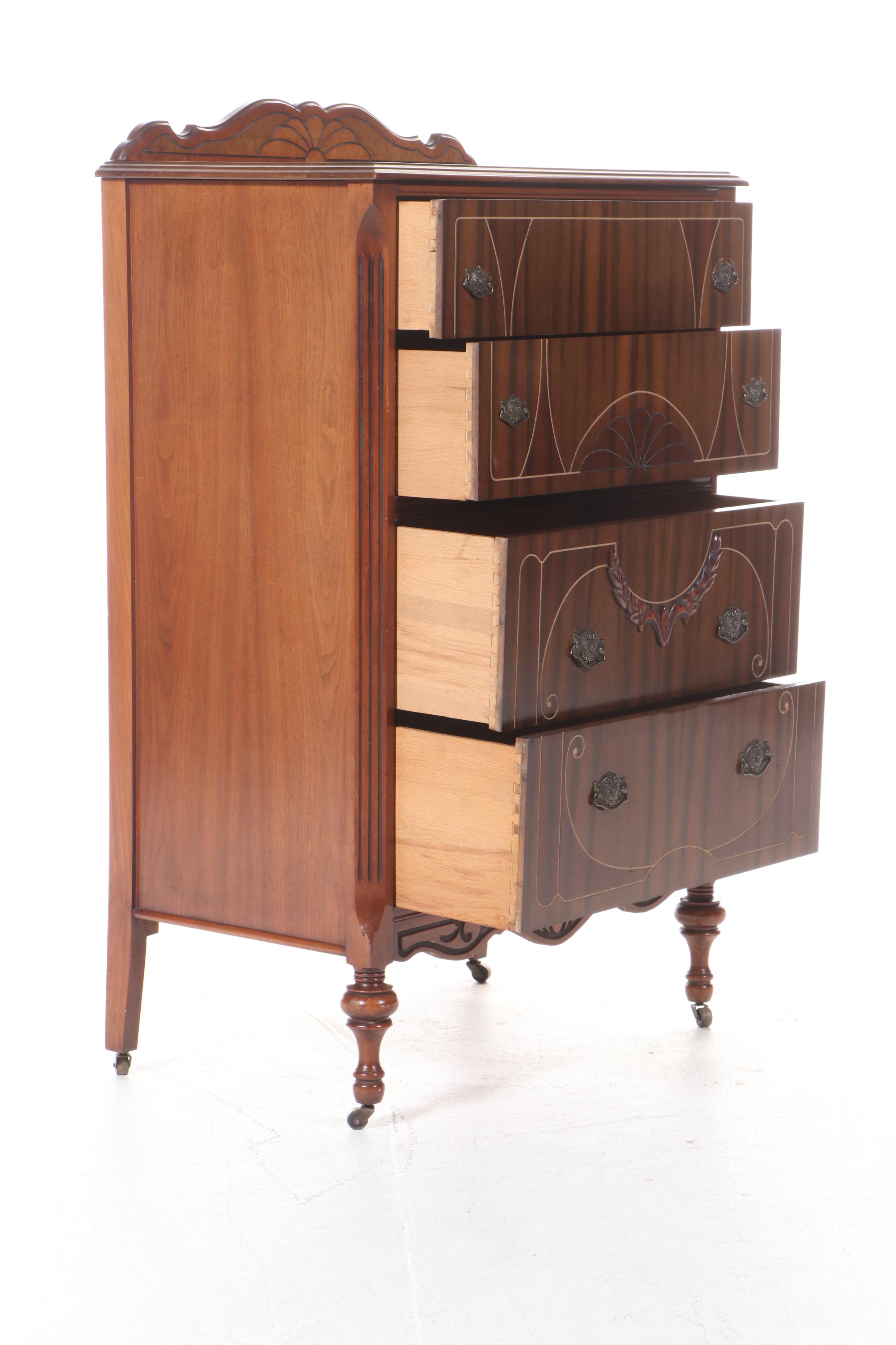 Jacobean Revival Mixed Veneer Dresser, 1930s-1940s