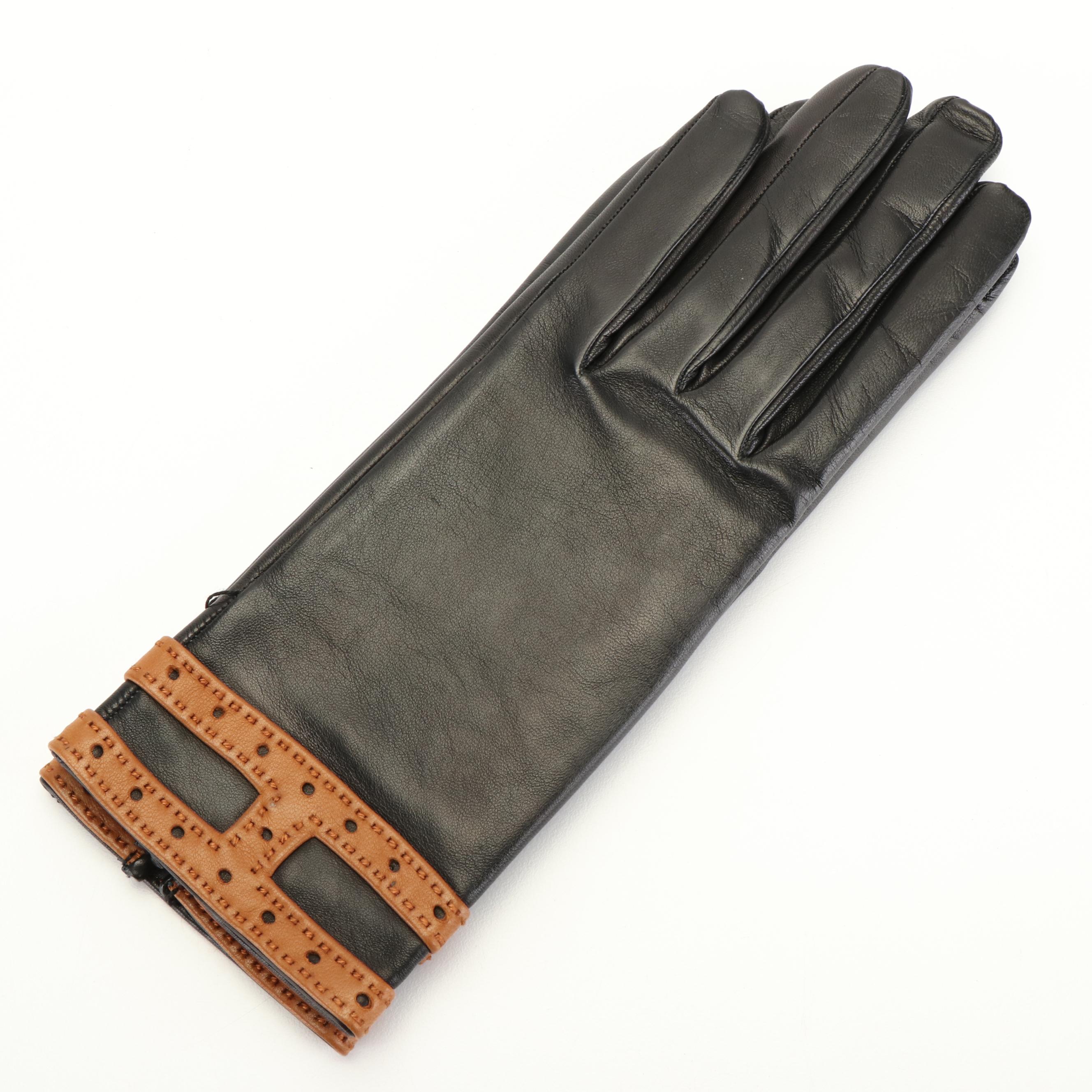 Hermès Gloves in Black and Brown Leather With Box