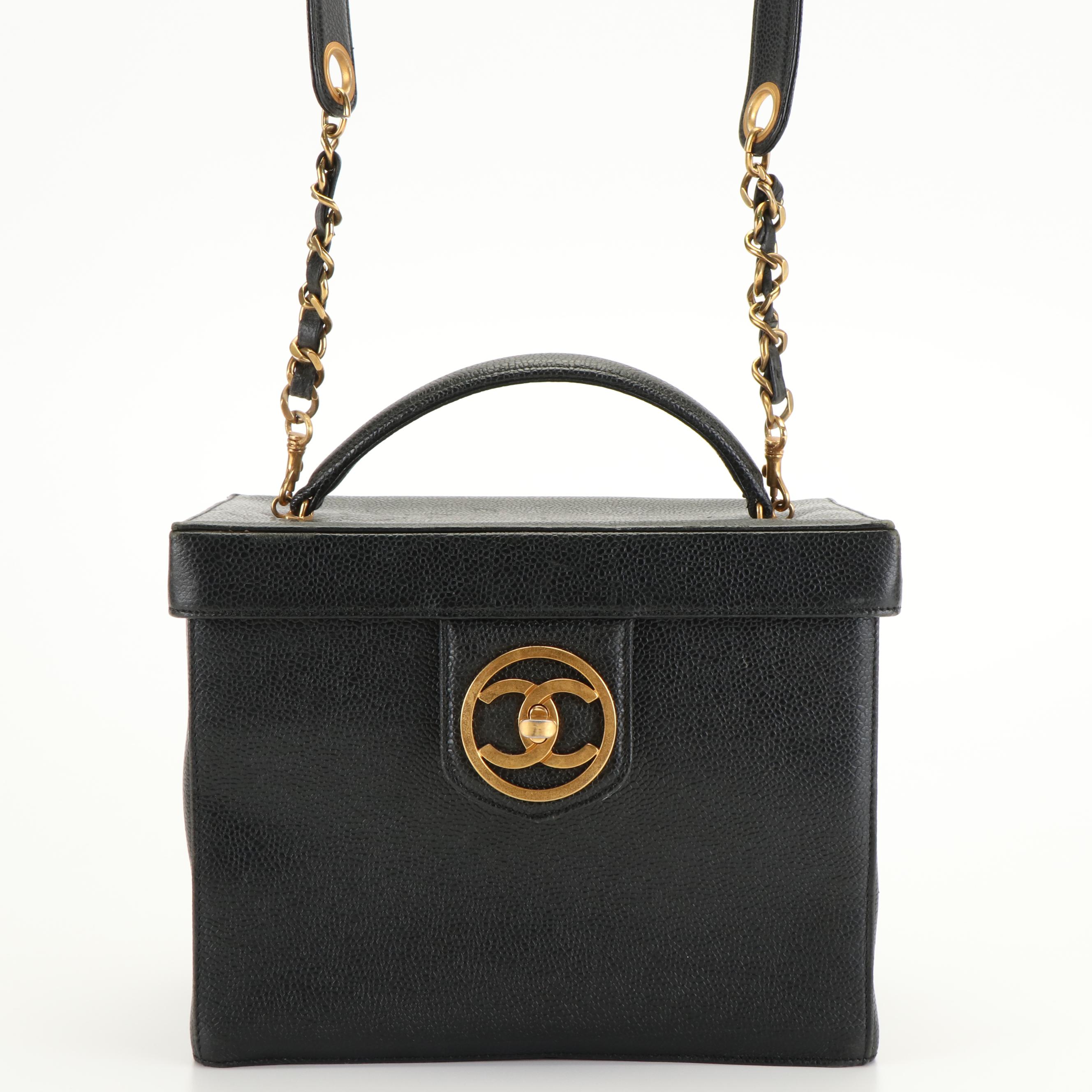 Chanel CC Turn-Lock Two-Way Vanity Case in Black Caviar Leather