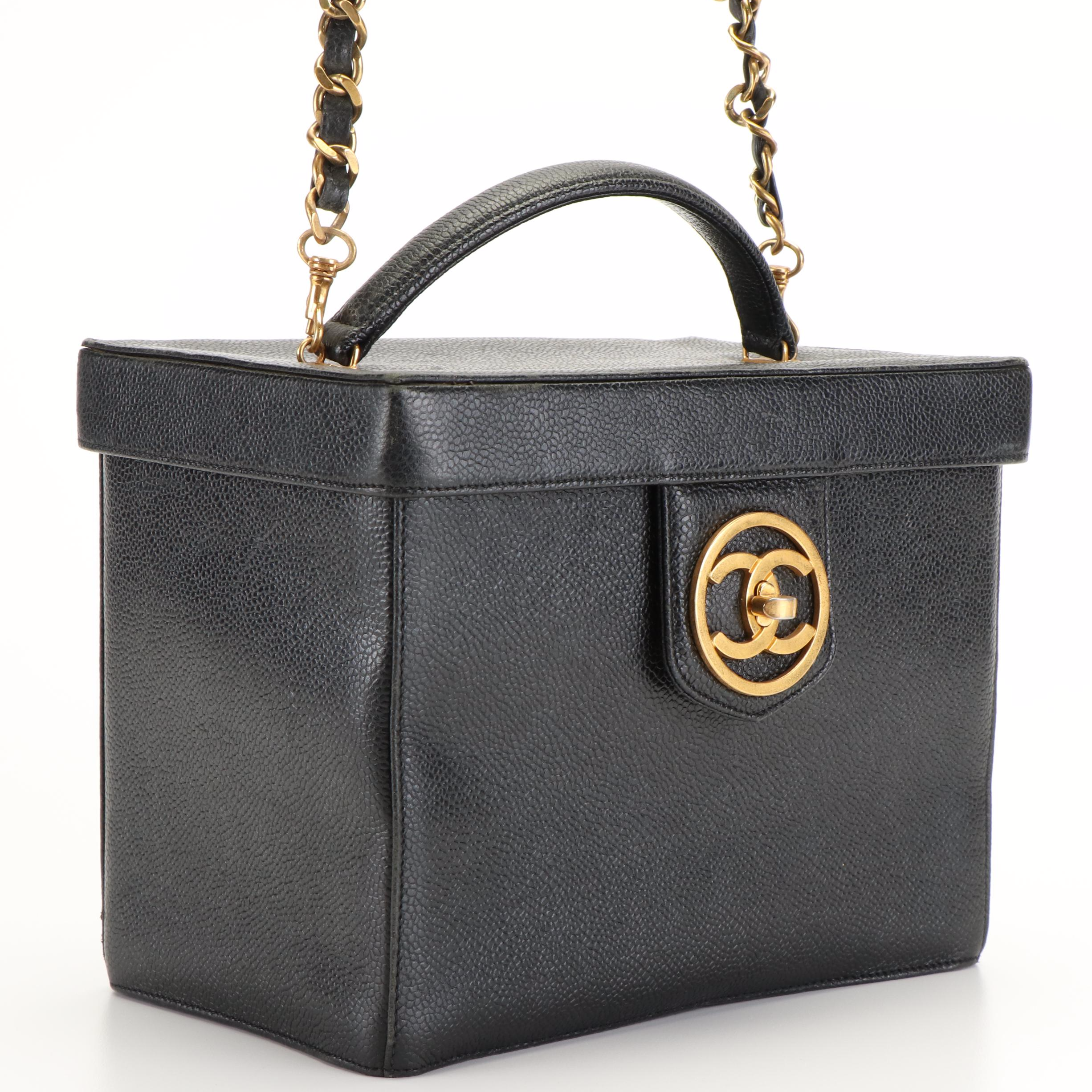 Chanel CC Turn-Lock Two-Way Vanity Case in Black Caviar Leather